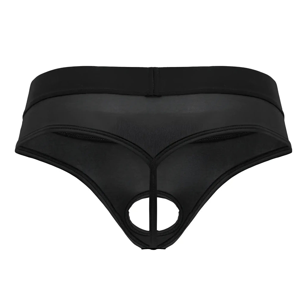 Black mesh CandyMan 99781 Protuder thong with central cutout and elastic waistband for a comfortable fit