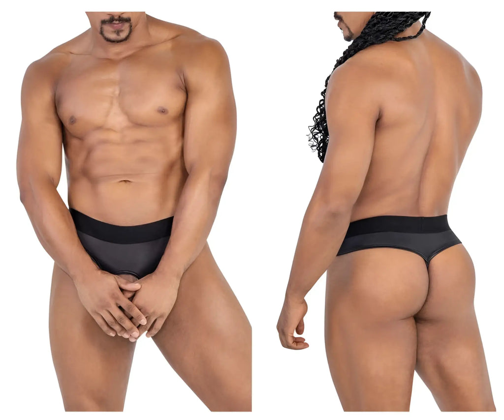 CandyMan 99781 Protuder black thong underwear with smooth fabric and snug fit shown from the back side