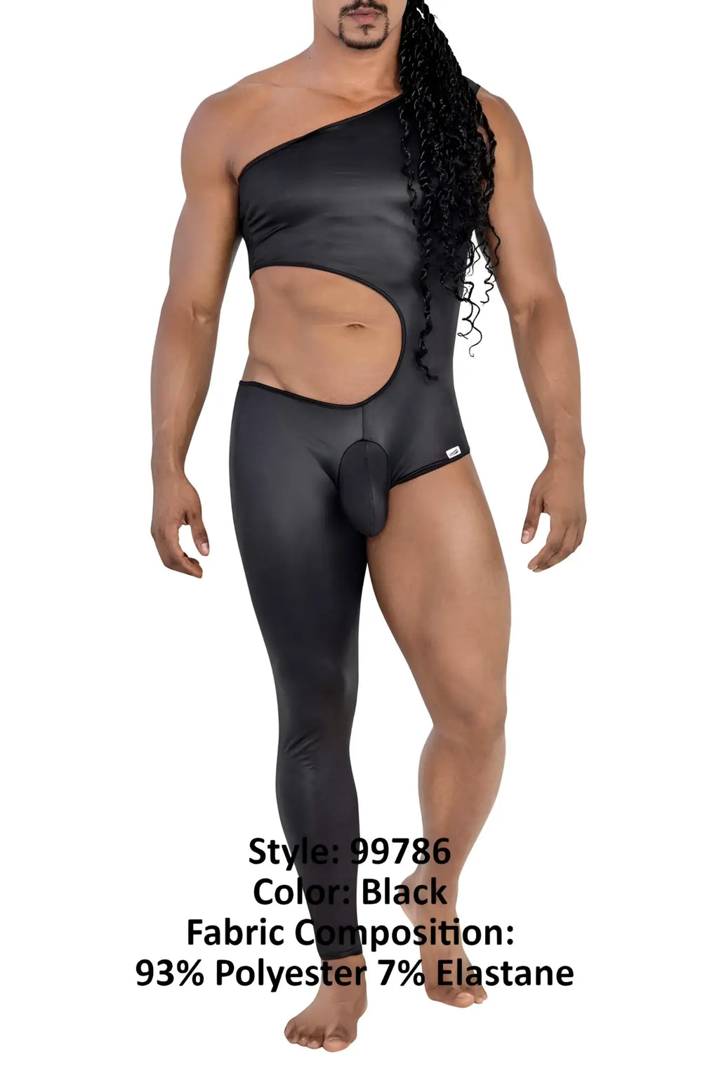 Black candyman 99786 one shoulder one leg bodysuit with side cutout molded pouch made of 93 polyester 7 elastane