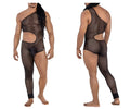 CandyMan 99787 black mesh one shoulder one leg bodysuit with side and back cutouts shown from the back