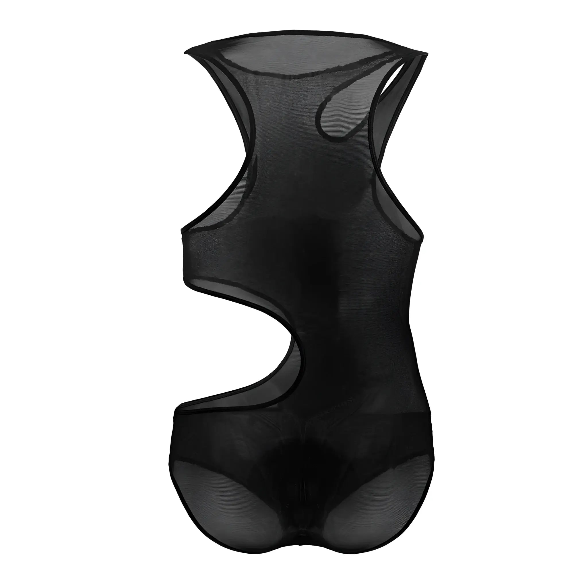Black CandyMan 99788 mesh bodysuit with sheer cut-out design in black color made from sheer mesh material