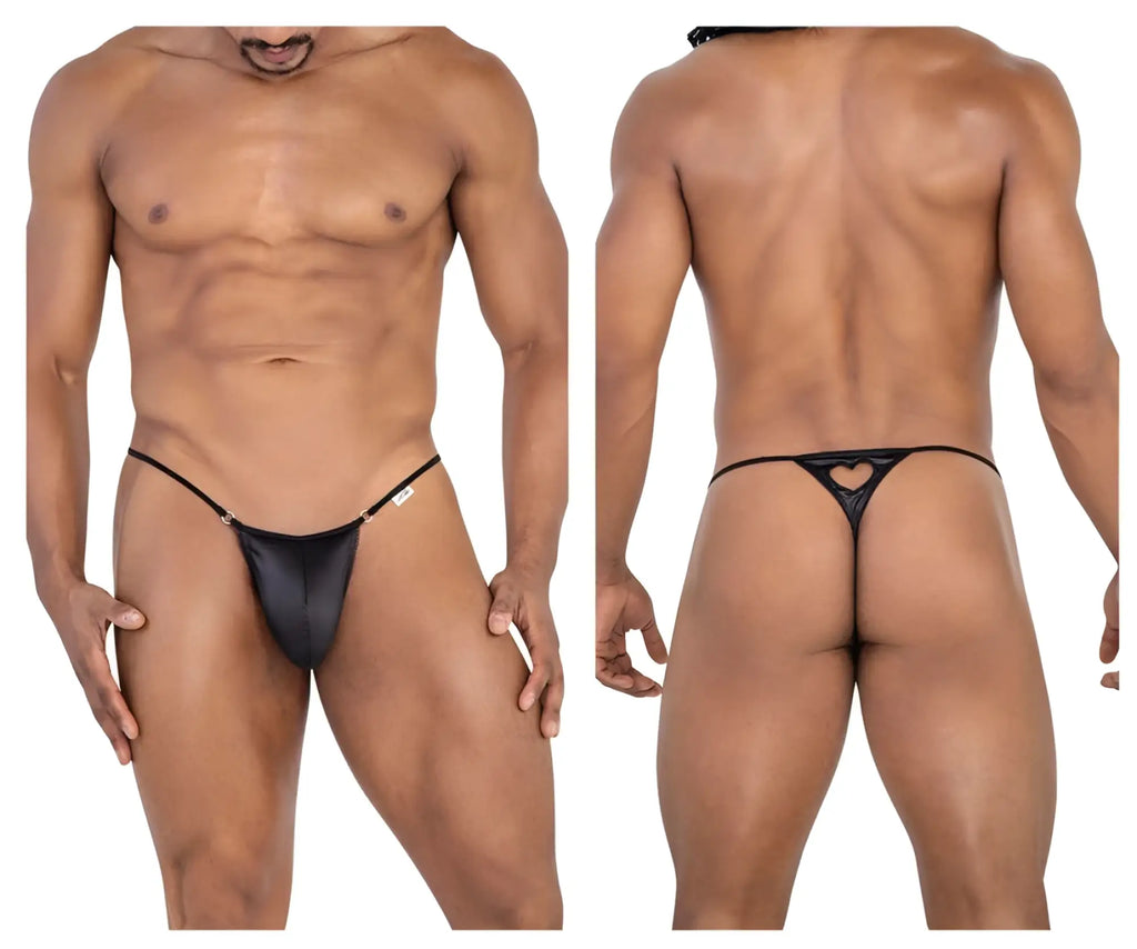 Black candyMan 99789 heart thong back view with heart-shaped cutout and thin adjustable straps