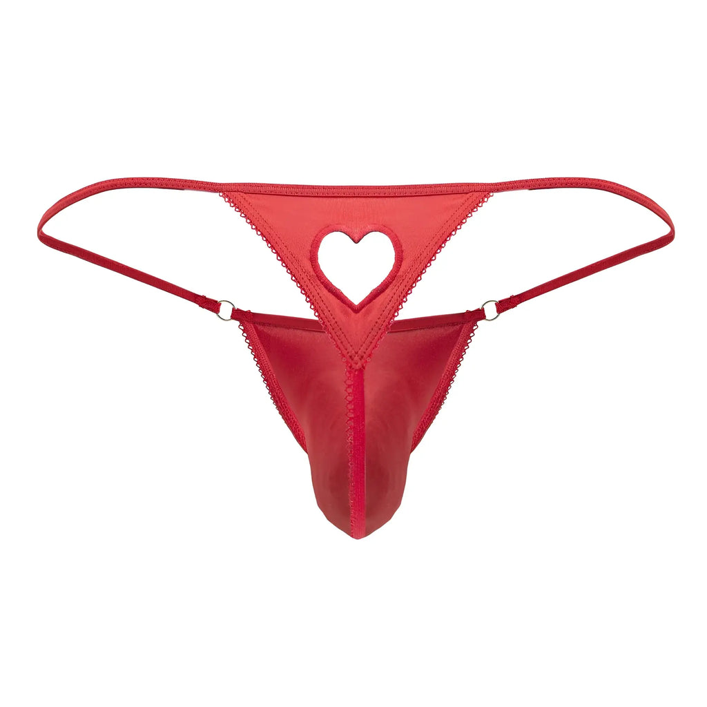 CandyMan 99789 red heart thong made of smooth satin fabric with delicate lace trim along the edges