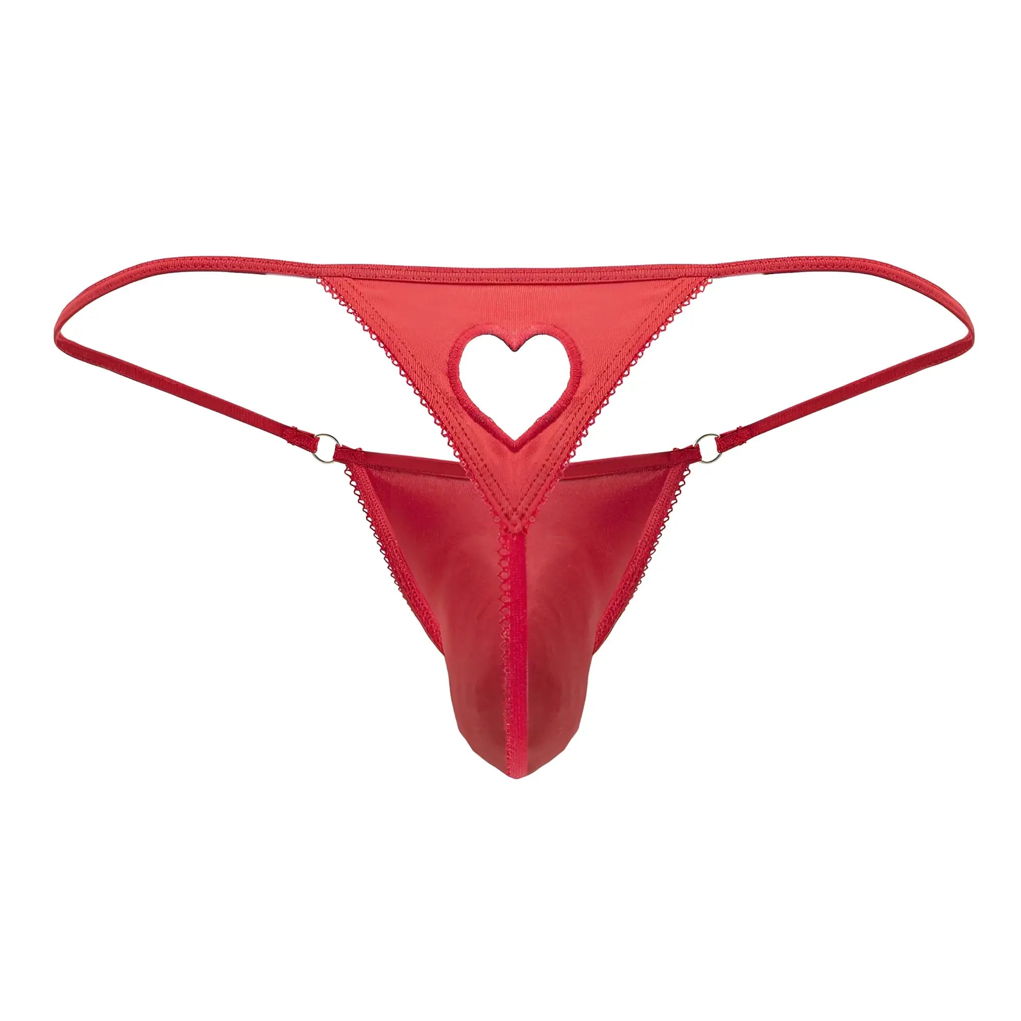 CandyMan 99789 red heart thong made of smooth satin fabric with delicate lace trim along the edges