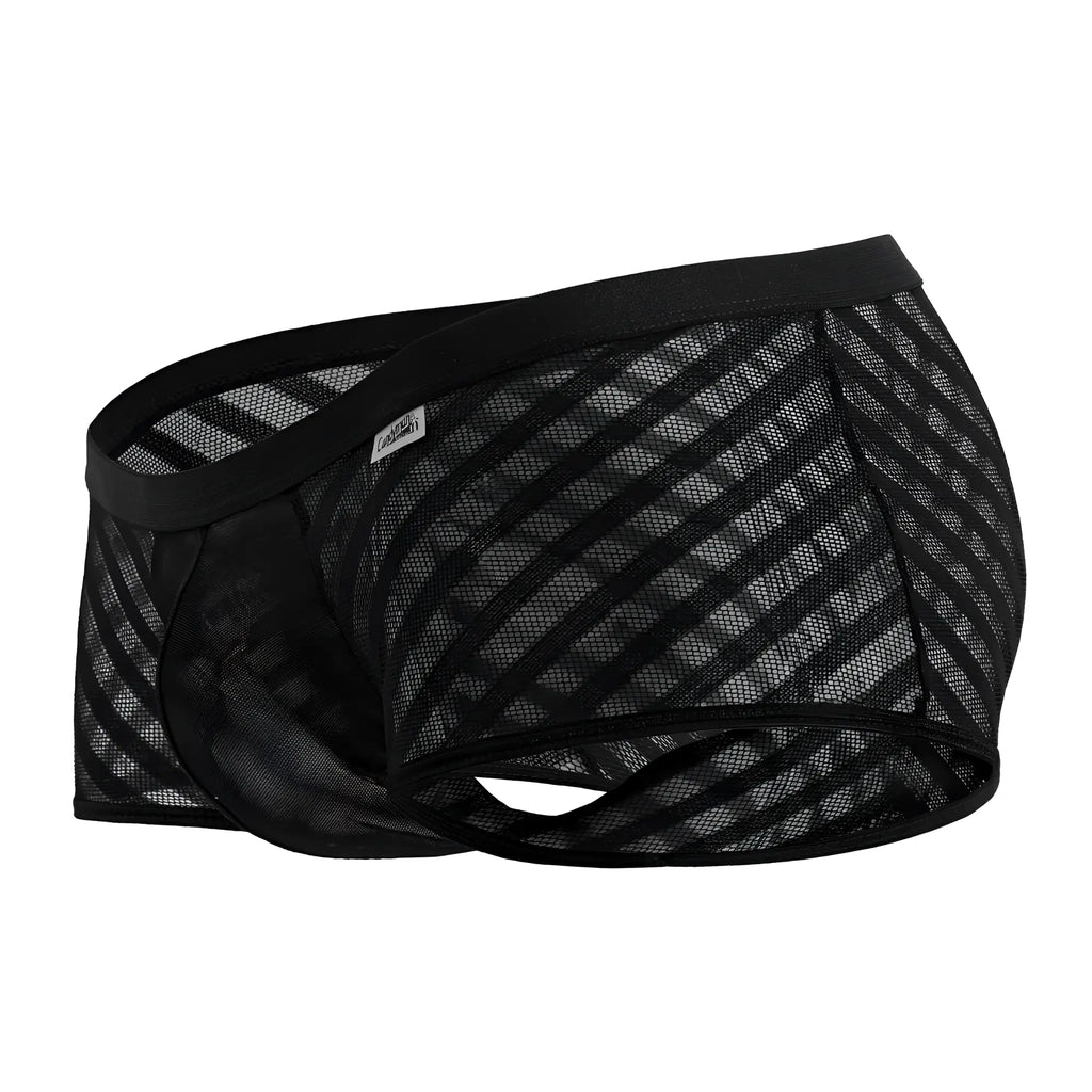 Black mesh briefs with diagonal striped pattern and solid elastic waistband candyMan 99790 mesh trunks black