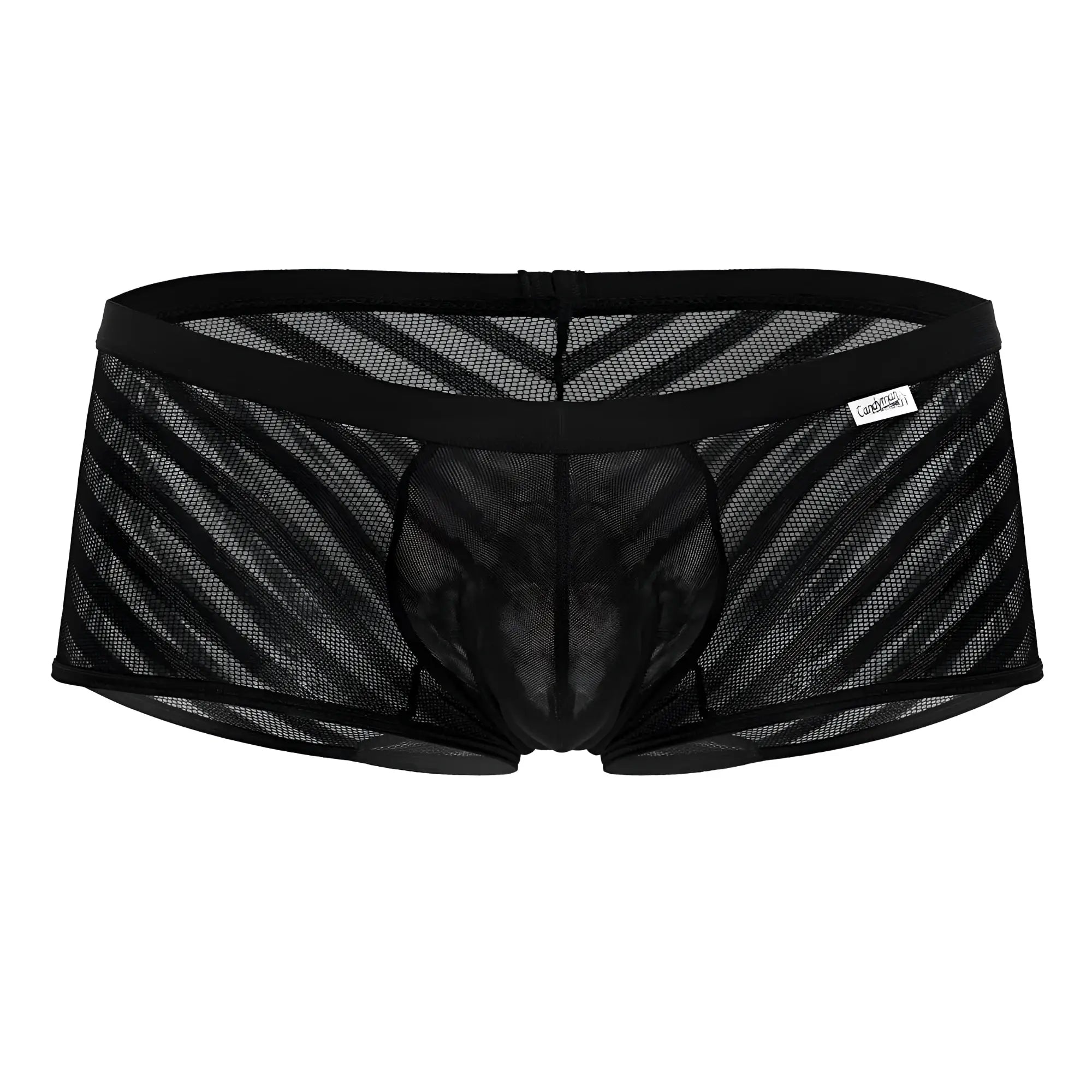 Candyman 99790 black mesh trunks with diagonal striped pattern and solid black waistband for comfortable wear