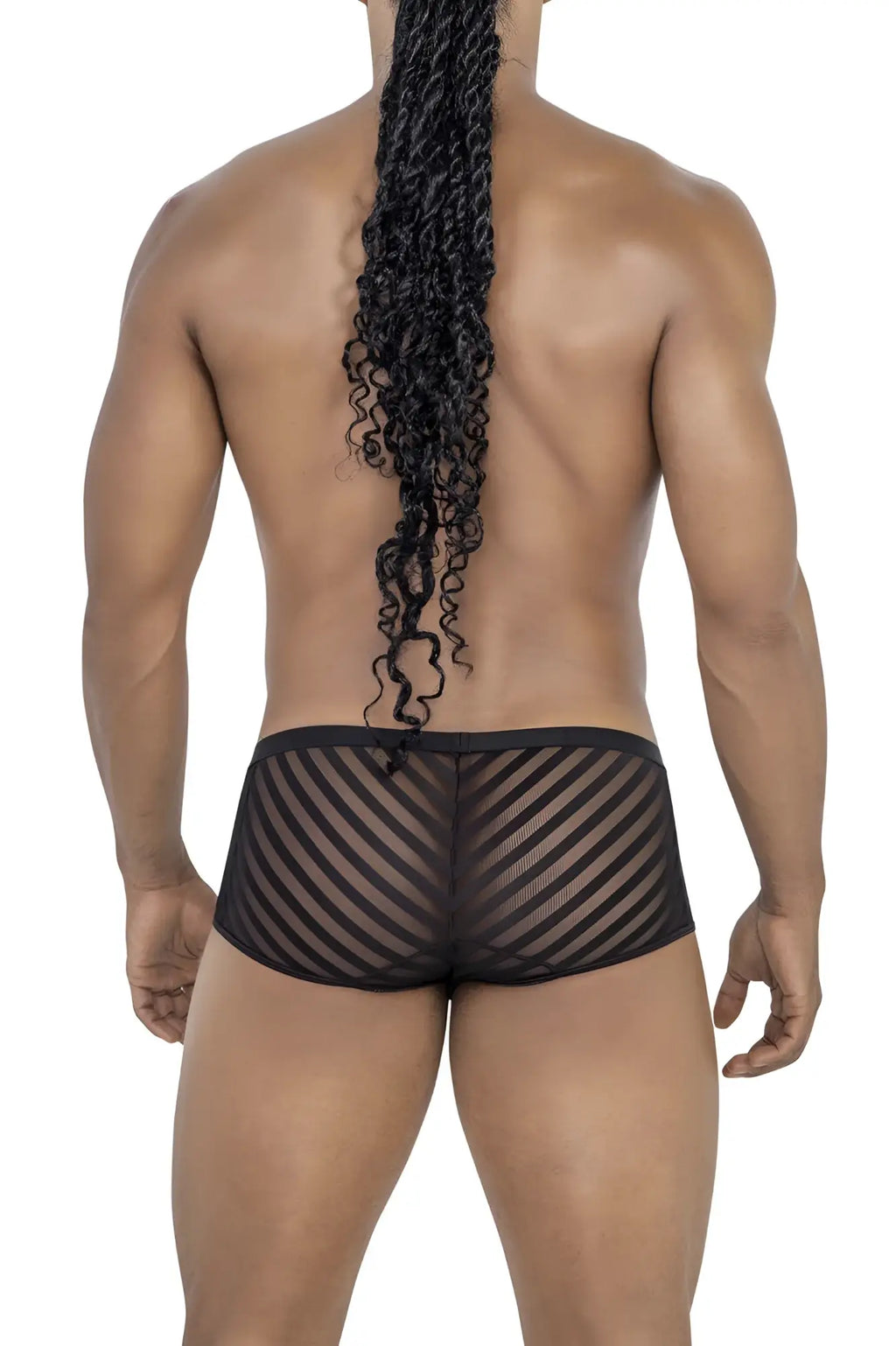 Black mesh briefs candyMan 99790 with diagonal striped pattern in black showcasing breathable mesh fabric