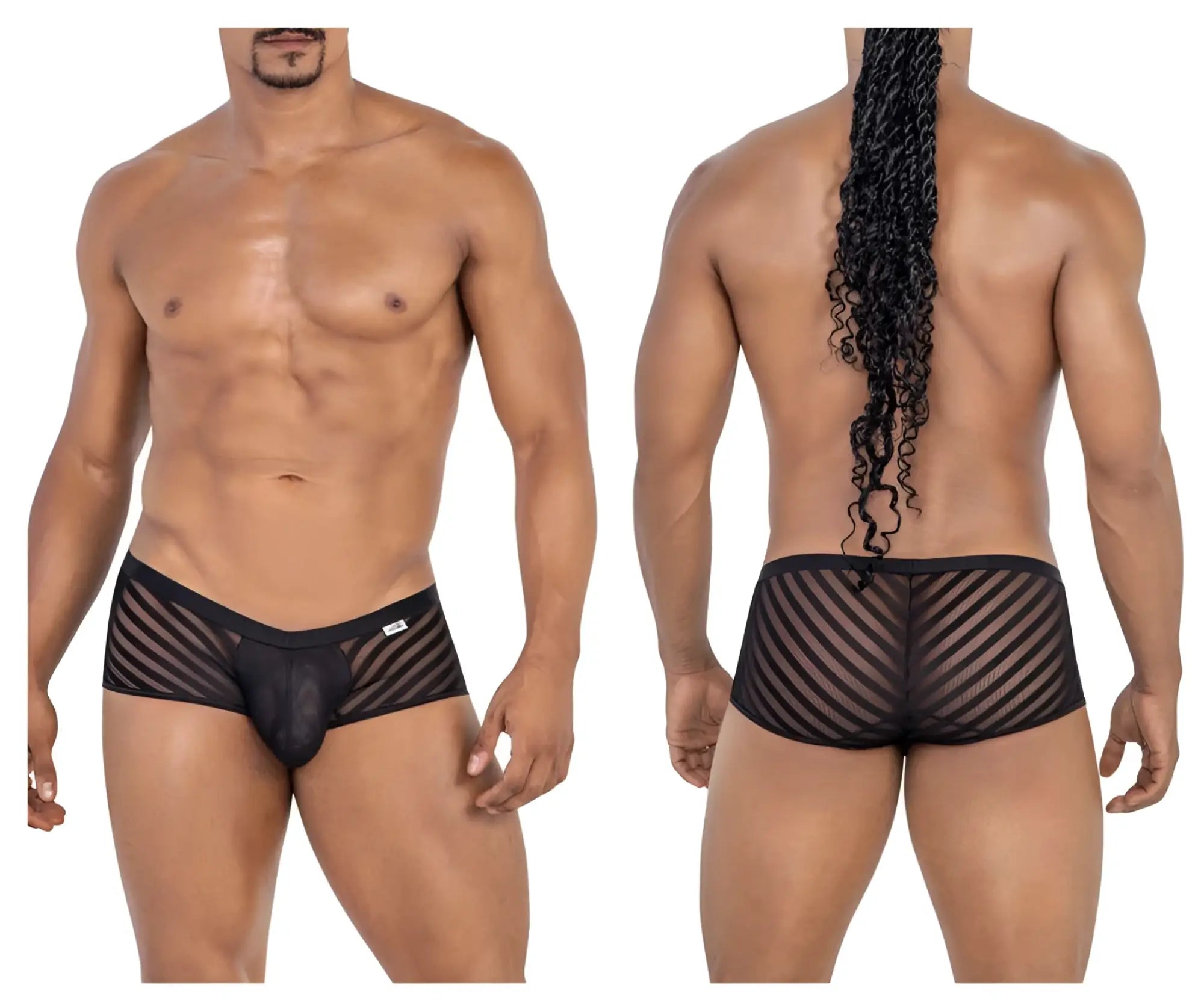 Black CandyMan 99790 mesh trunks featuring a diagonal striped pattern for breathable comfort