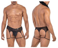 Black mesh and solid fabric men’s garter belt with adjustable straps candyMan 99792 mesh garter thongs