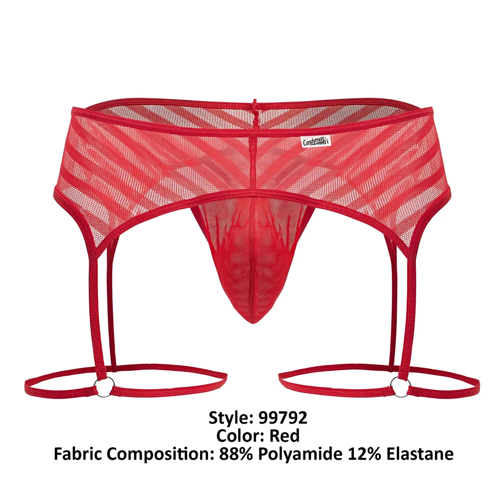 Red mesh garter belt with diagonal stripes and adjustable straps from candyman 99792 mesh garter thongs in red