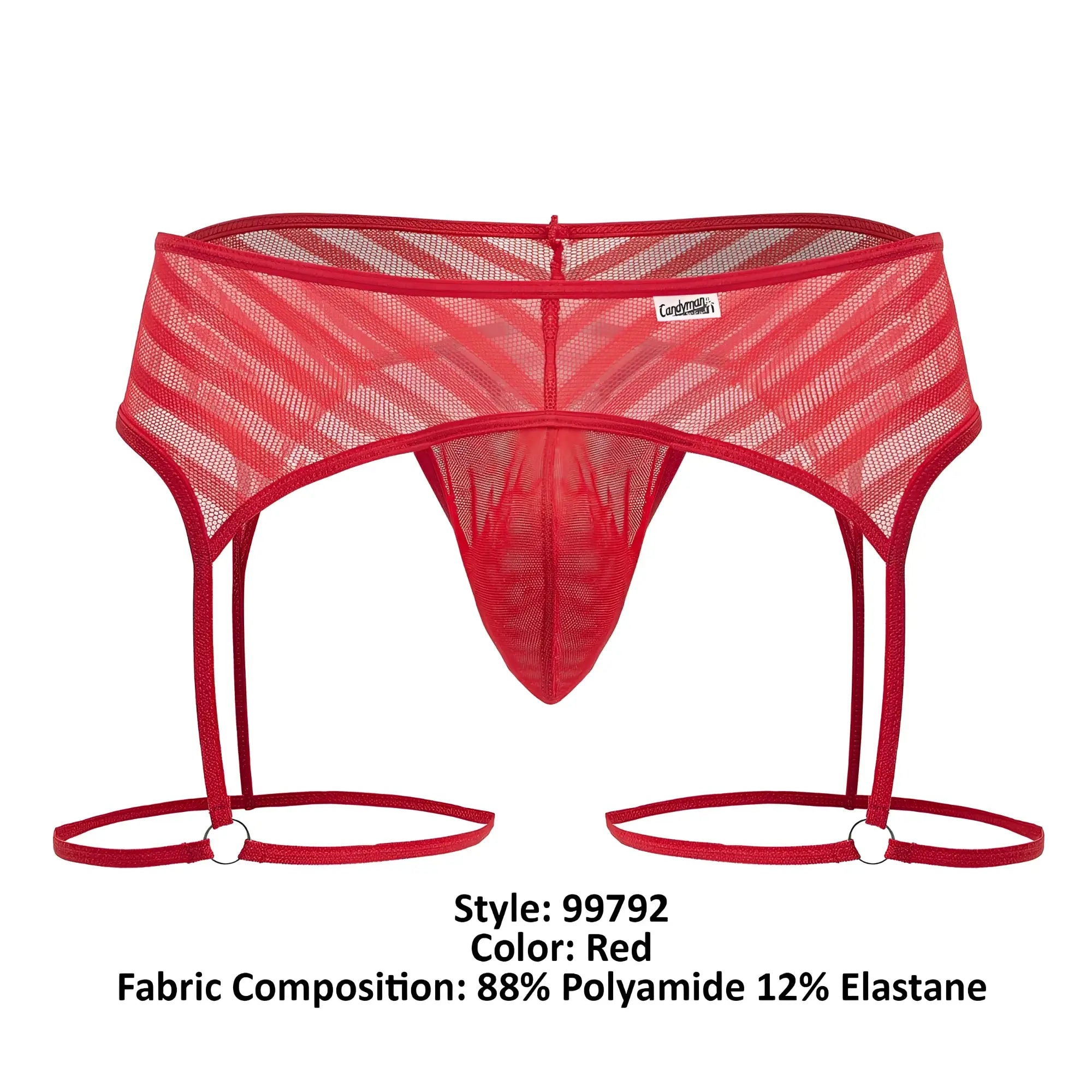 Red mesh garter belt with diagonal stripes and adjustable straps from candyman 99792 mesh garter thongs in red