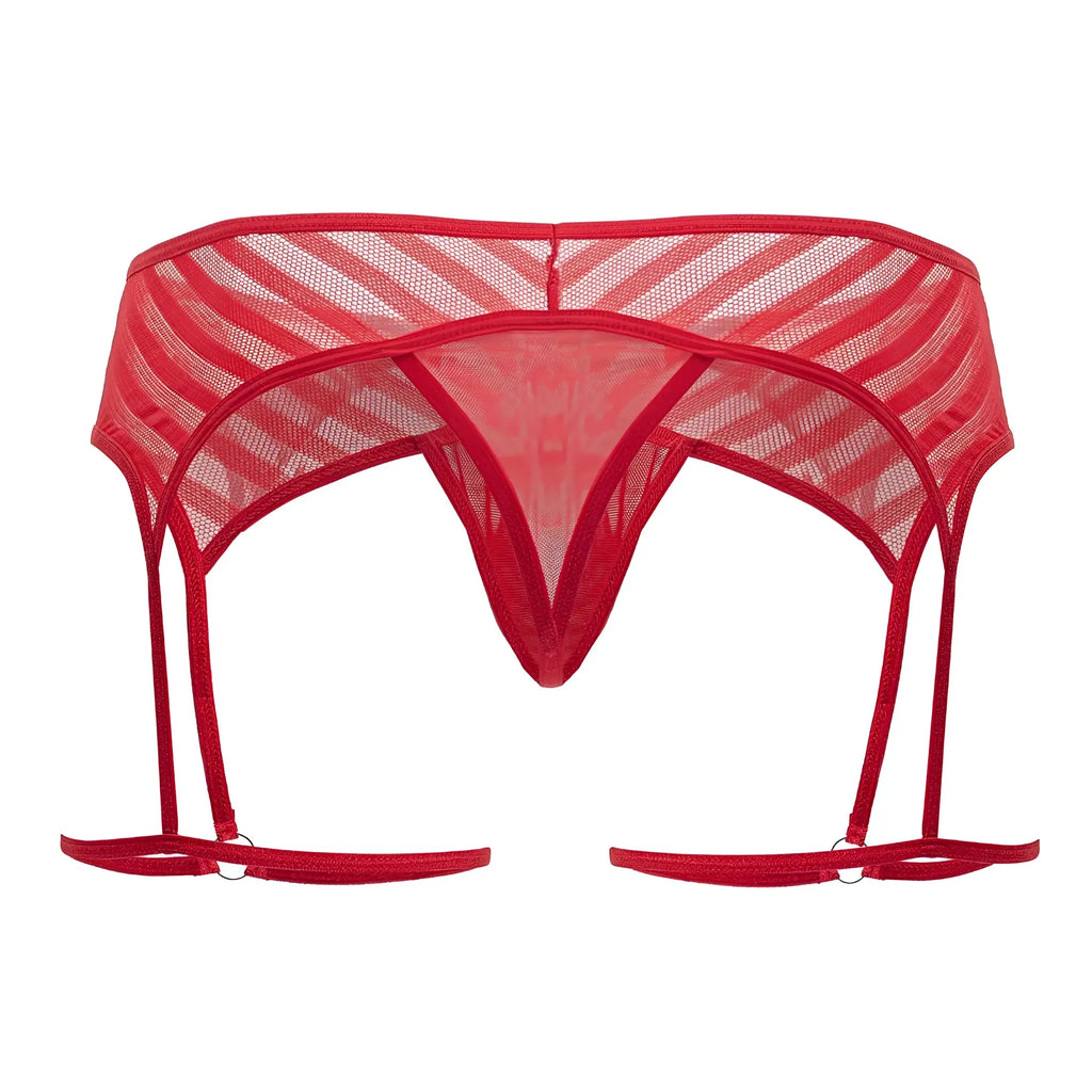 Red mesh CandyMan 99792 garter belt with diagonal striped pattern and adjustable straps for lingerie use