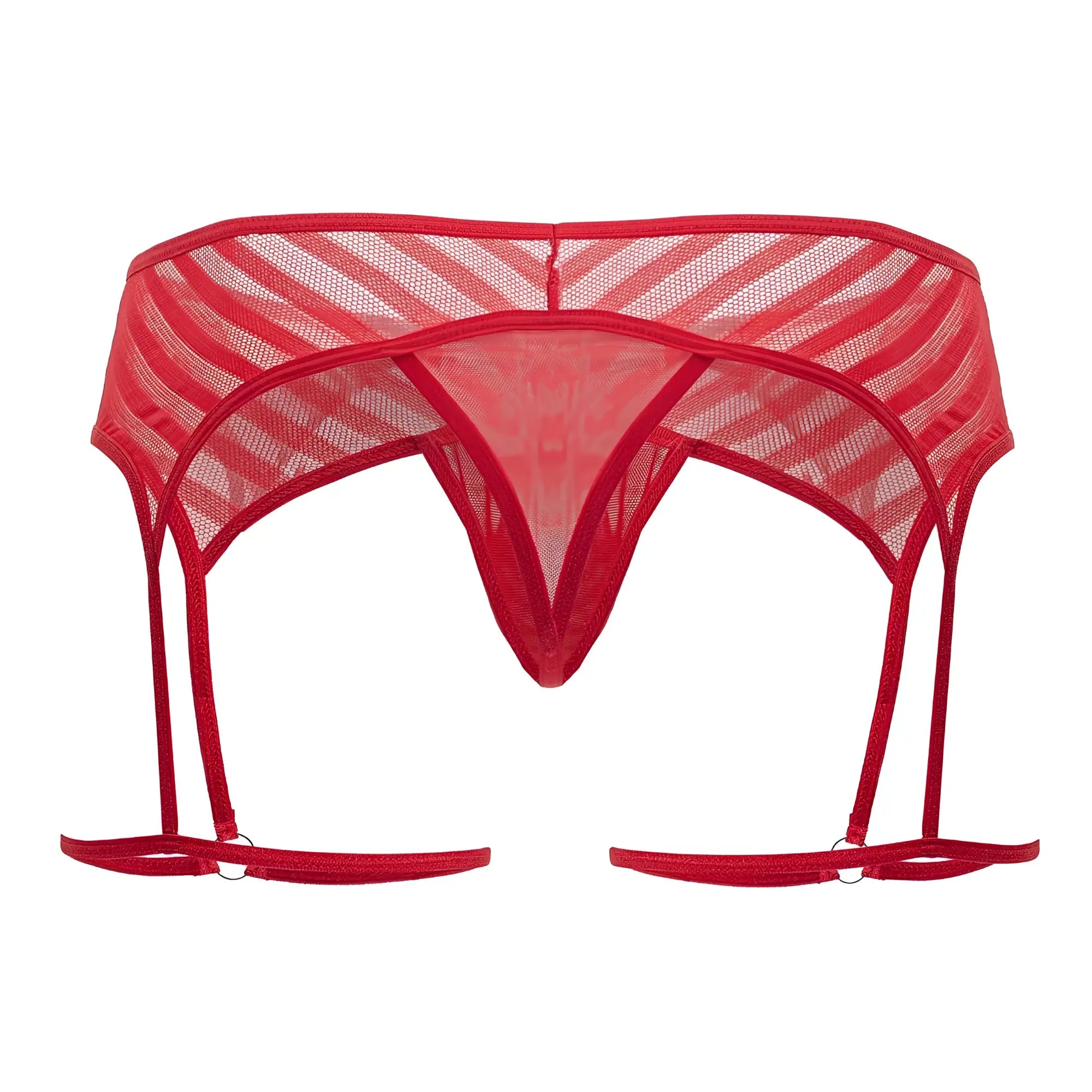 Red mesh CandyMan 99792 garter belt with diagonal striped pattern and adjustable straps for lingerie use