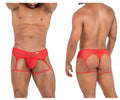 CandyMan 99792 red sheer mesh men’s briefs with garter straps and a central pouch for a bold look