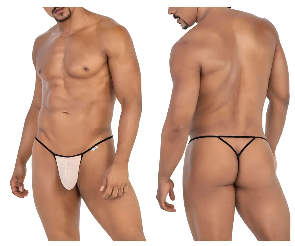 Beige CandyMan 99795 mesh G-string thong with thin and supportive design shown from the back side