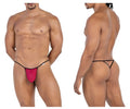 CandyMan 99795 mesh g-string thong in bright pink with black trim and a small white logo on the side