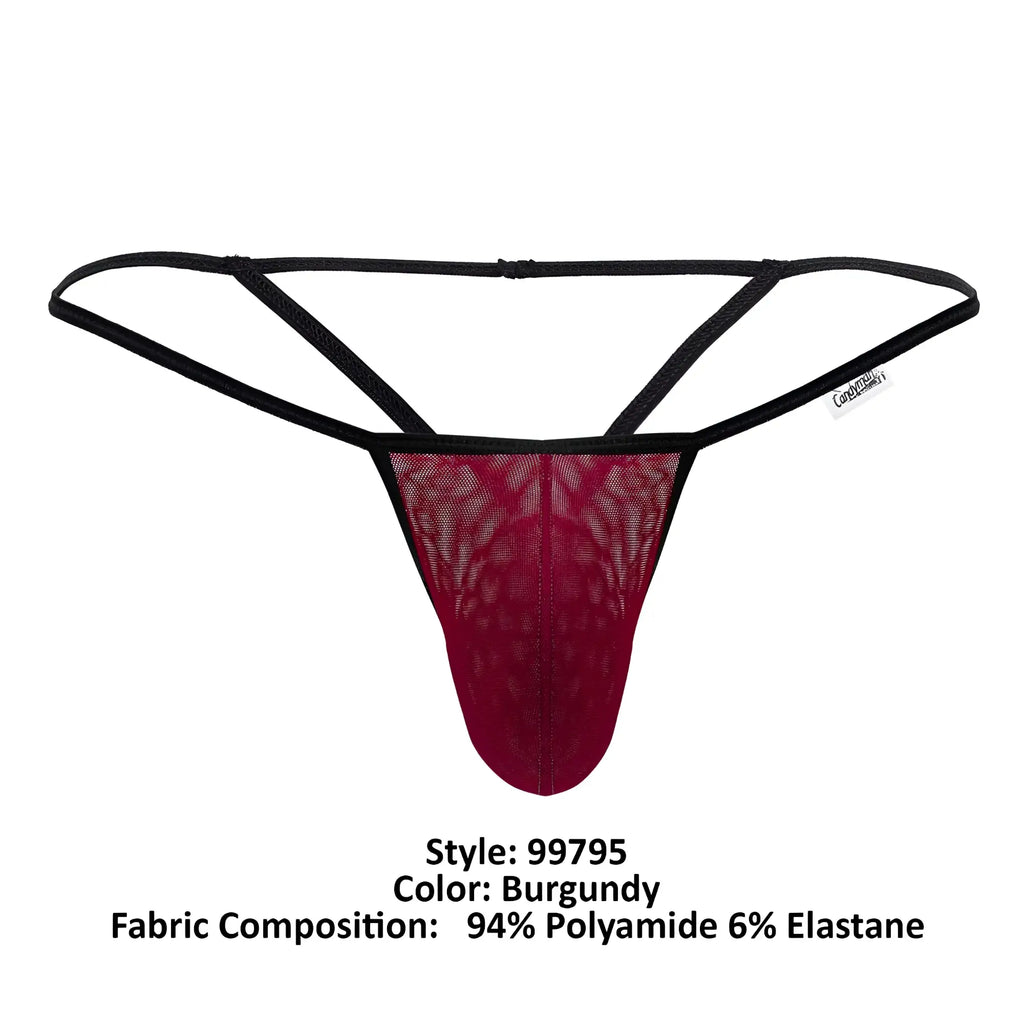 Burgundy lace thong mesh g-string thongs with black elastic straps and subtle gradient effect by candyman 99795