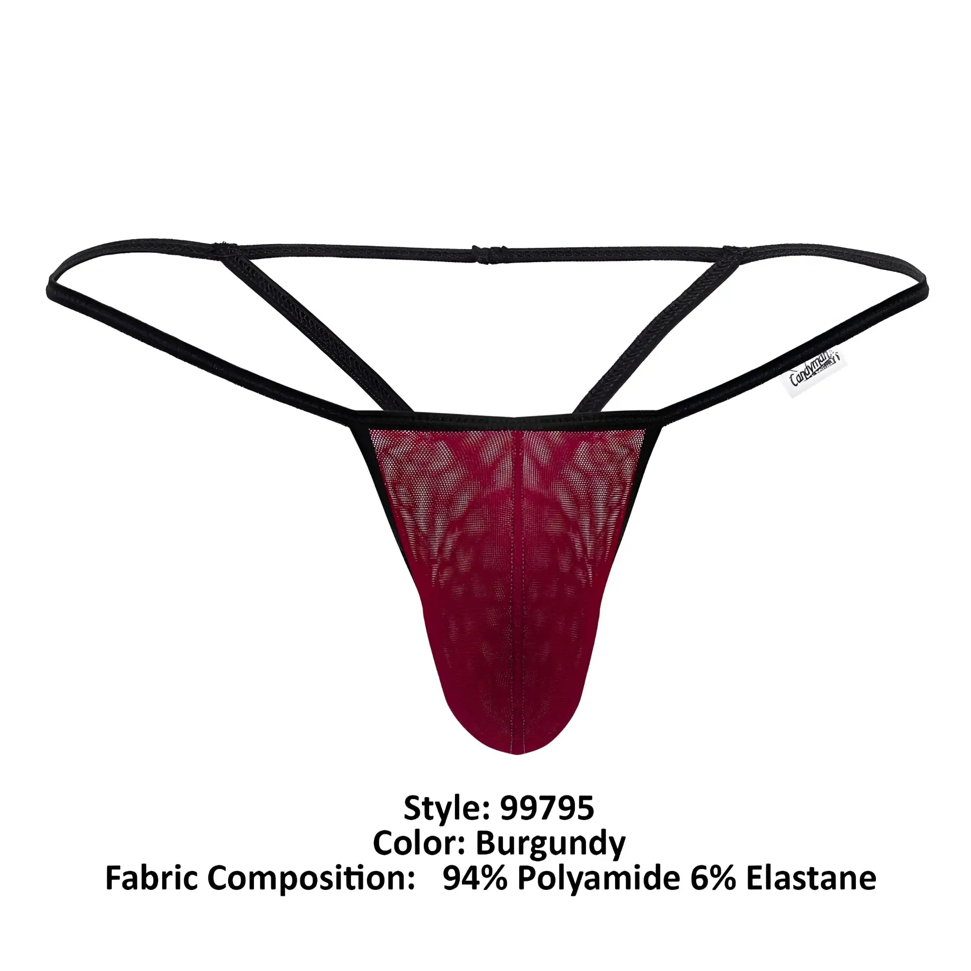 Burgundy lace thong mesh g-string thongs with black elastic straps and subtle gradient effect by candyman 99795