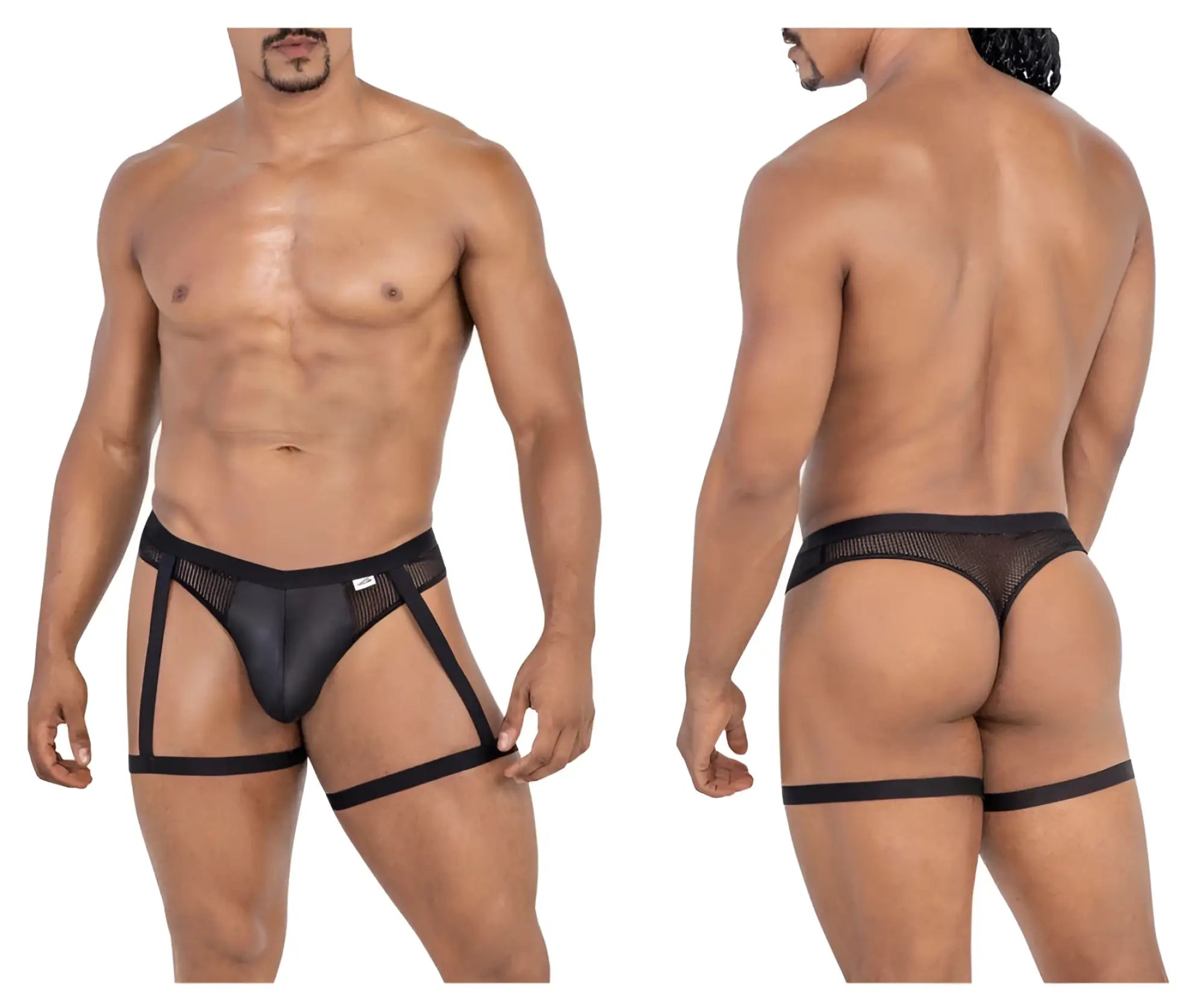 Black mesh briefs with adjustable leg straps from candyman 99798 garter mesh thongs in black color