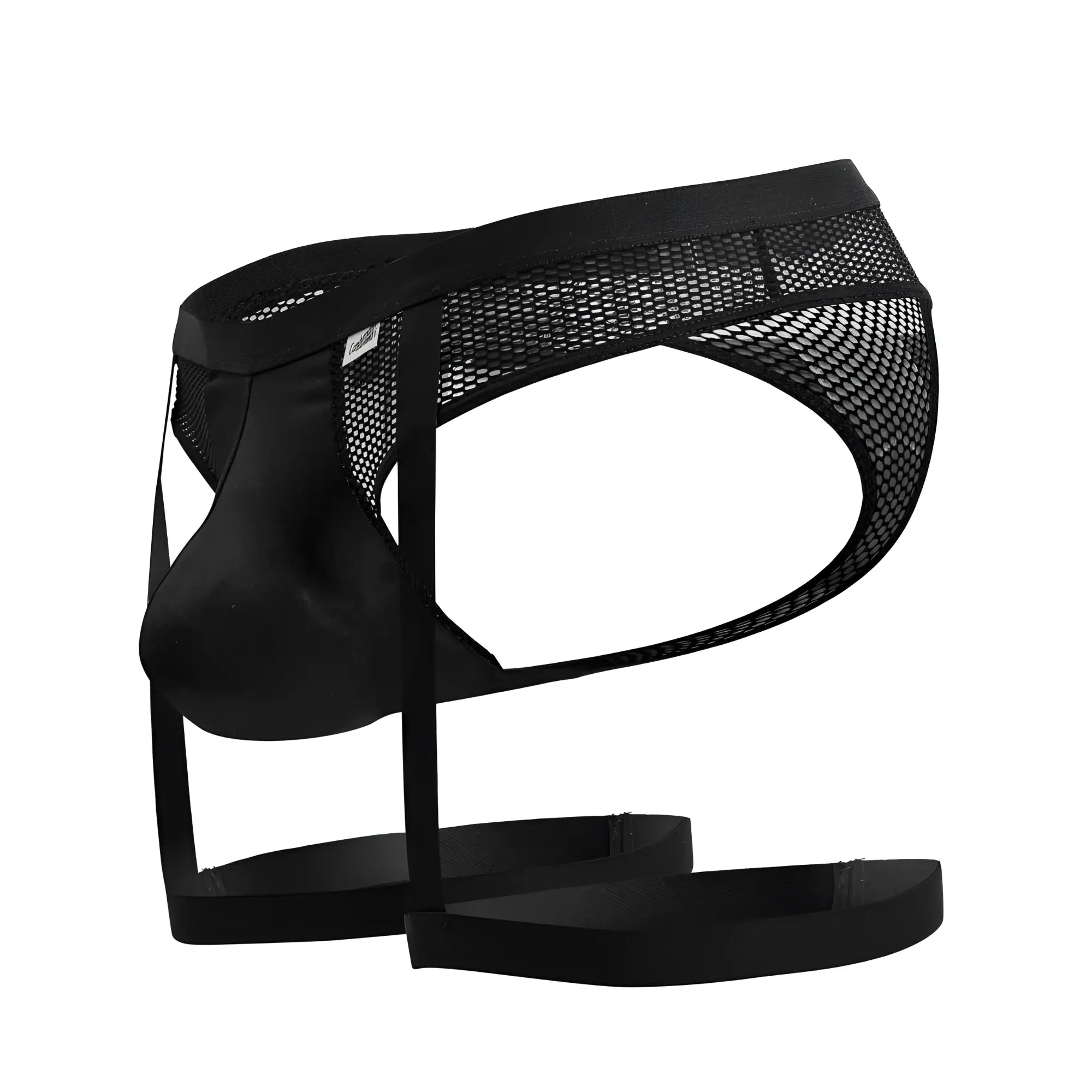 CandyMan 99798 garter mesh thongs in black with supportive contoured design made of mesh and satin briefs
