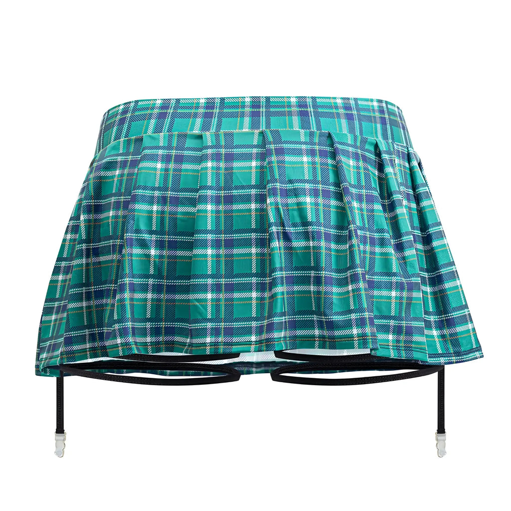 CandyMan 99799 garter outfit green teal and navy plaid pleated skirt with black adjustable straps front view
