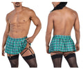 Green and white plaid mini skirt with black garter straps from candyman 99799 garter outfit color green