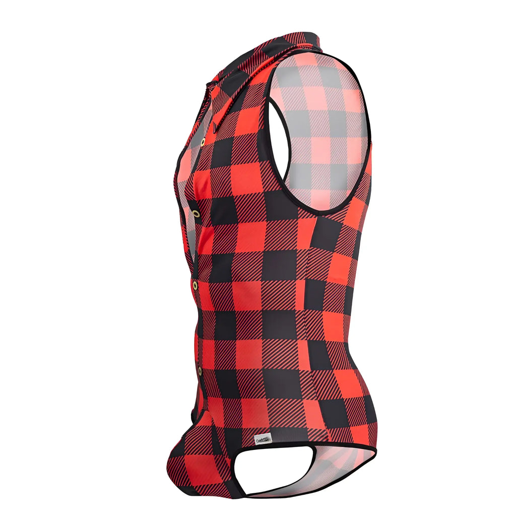 CandyMan 99800 lumberjack bodysuit red red and black plaid cycling vest with breathable mesh panels