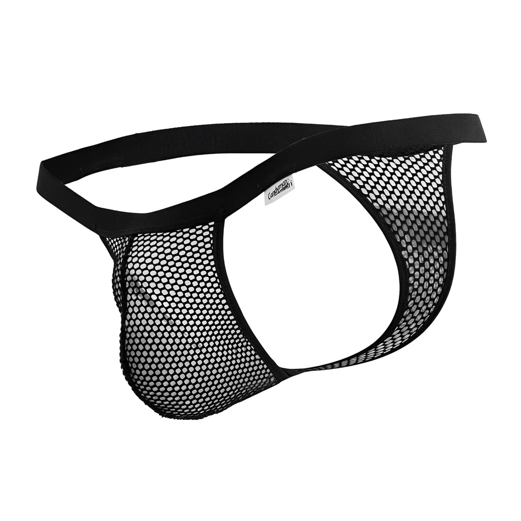 Black mesh thong with solid elastic waistband and visible cordoba label from candyman 99801 mesh thongs collection