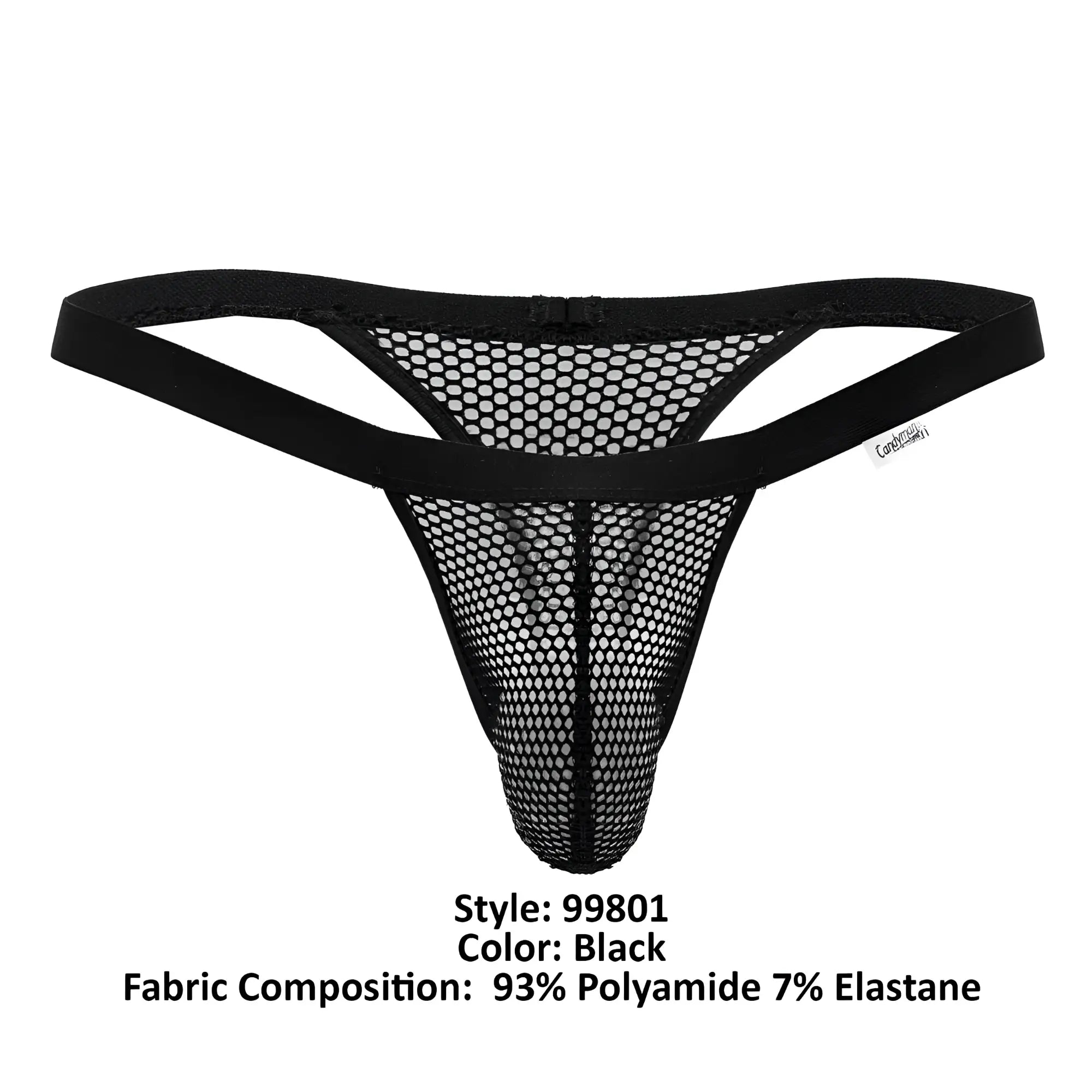 Black mesh thong with solid elastic waistband made of 93 polyamide 7 elastane by candyman 99801
