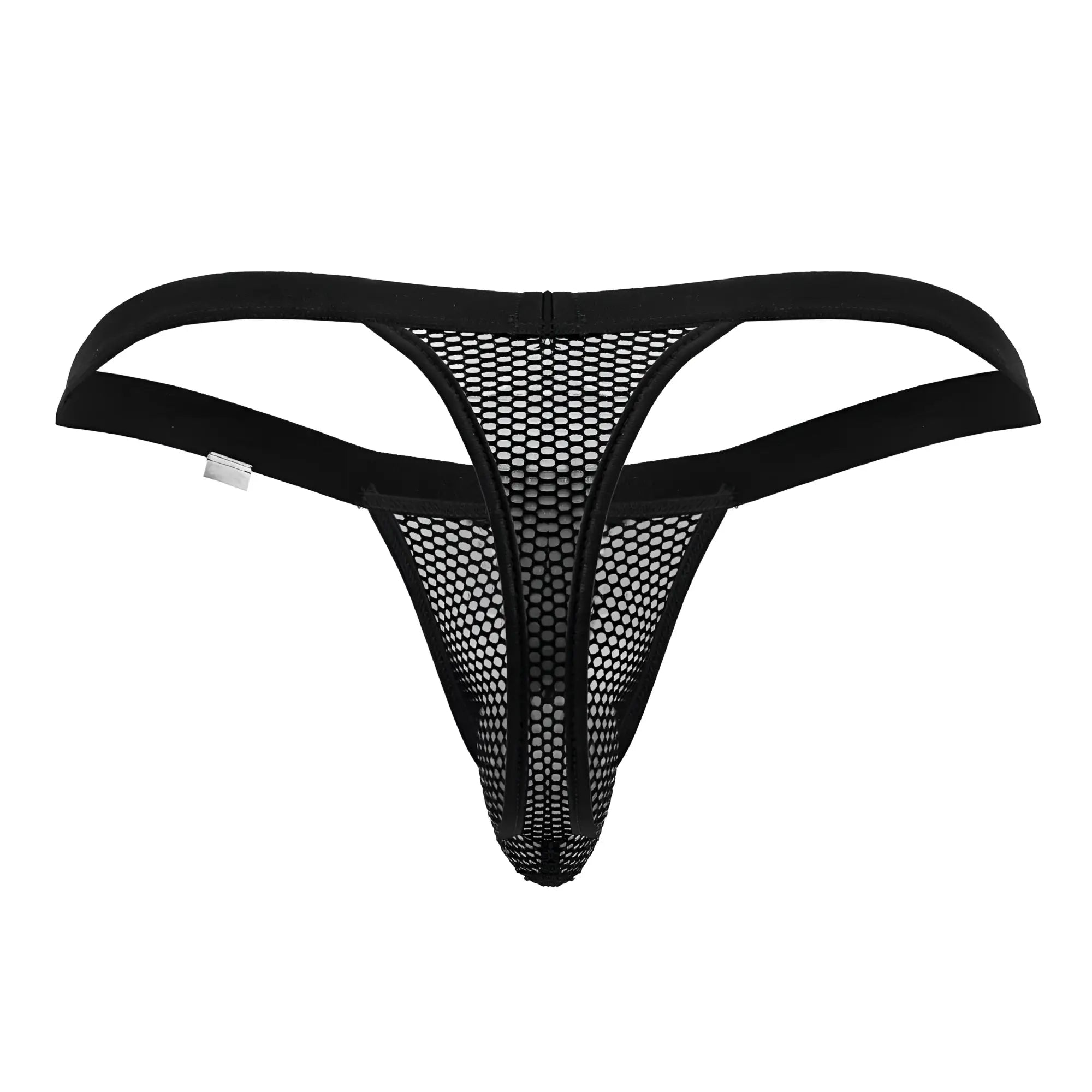 Black candyMan 99801 mesh thong with solid elastic straps and a central zipper front closure