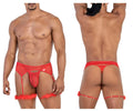 CandyMan 99806 red mesh garter outfit with feather trim and adjustable straps men’s lingerie set