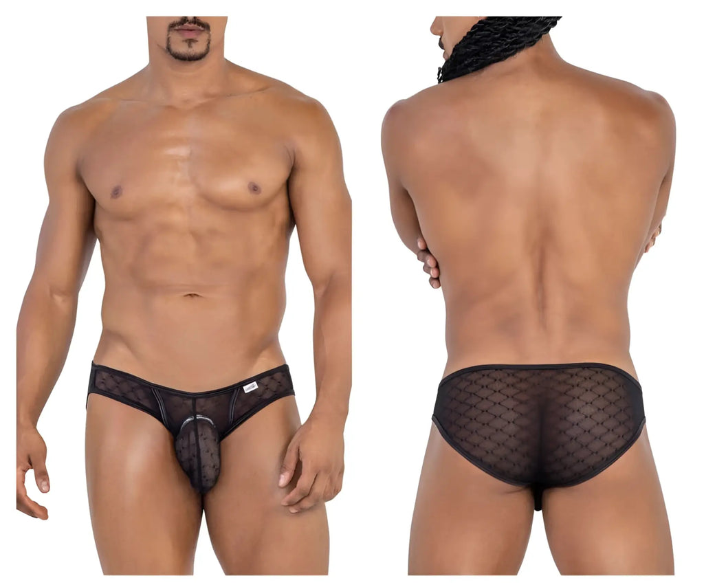 CandyMan 99812 black mesh briefs with diamond pattern and central pouch for breathable men’s underwear