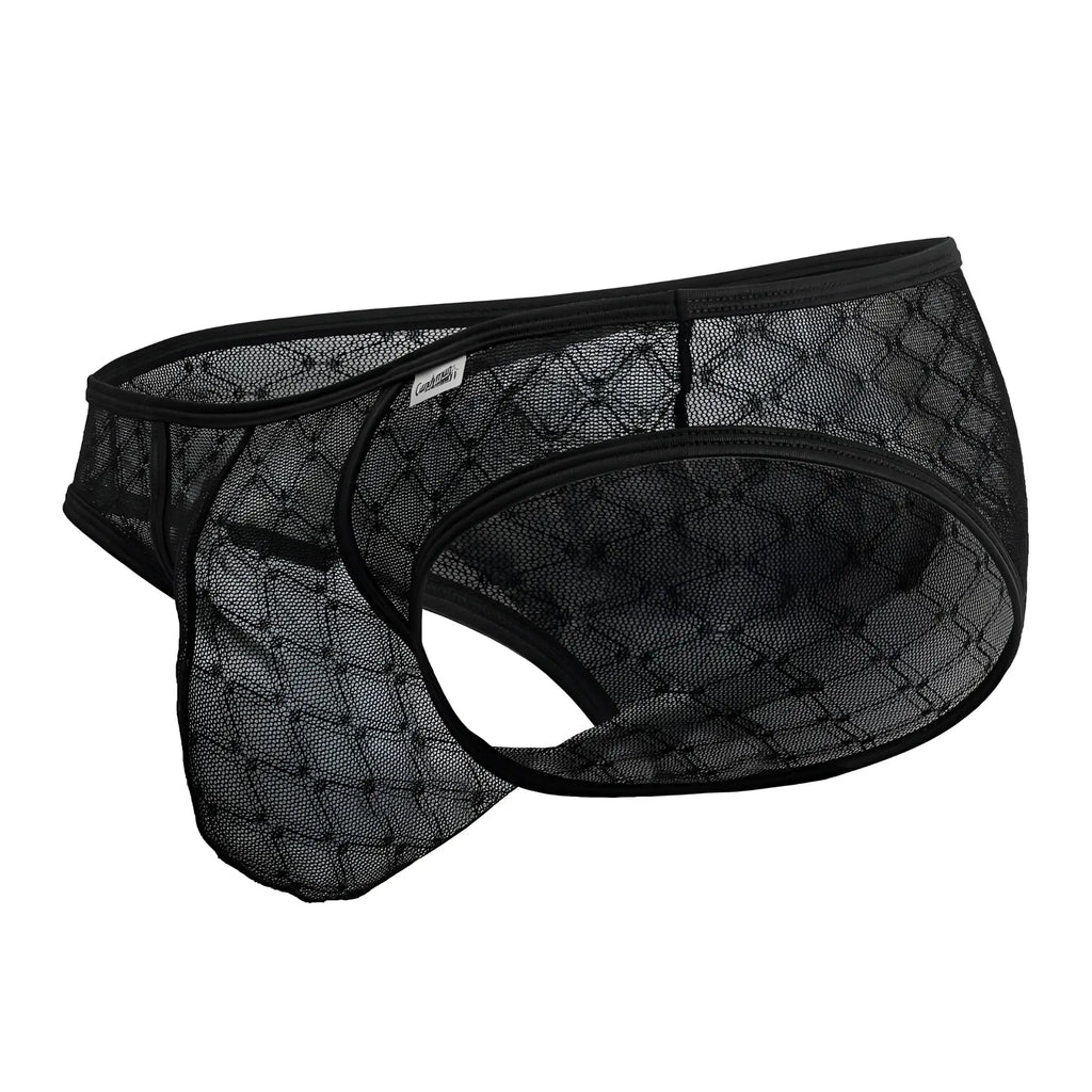 Candyman 99812 black mesh briefs with diamond pattern and reinforced elastic waistband for comfortable fit