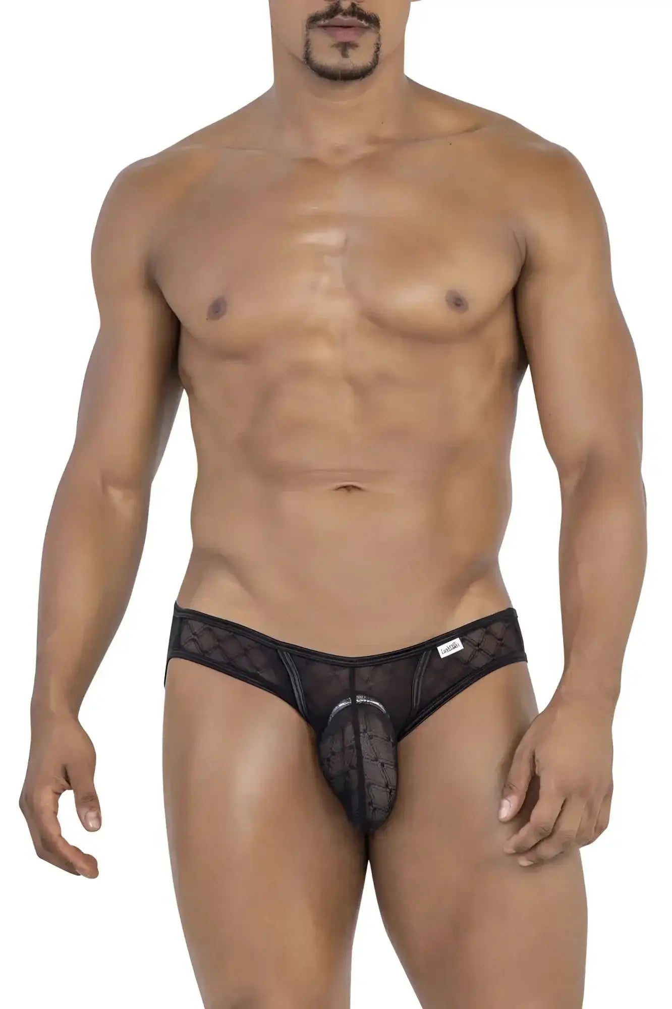 Black candyMan 99812 mesh briefs thong with sheer mesh design and open front detailing