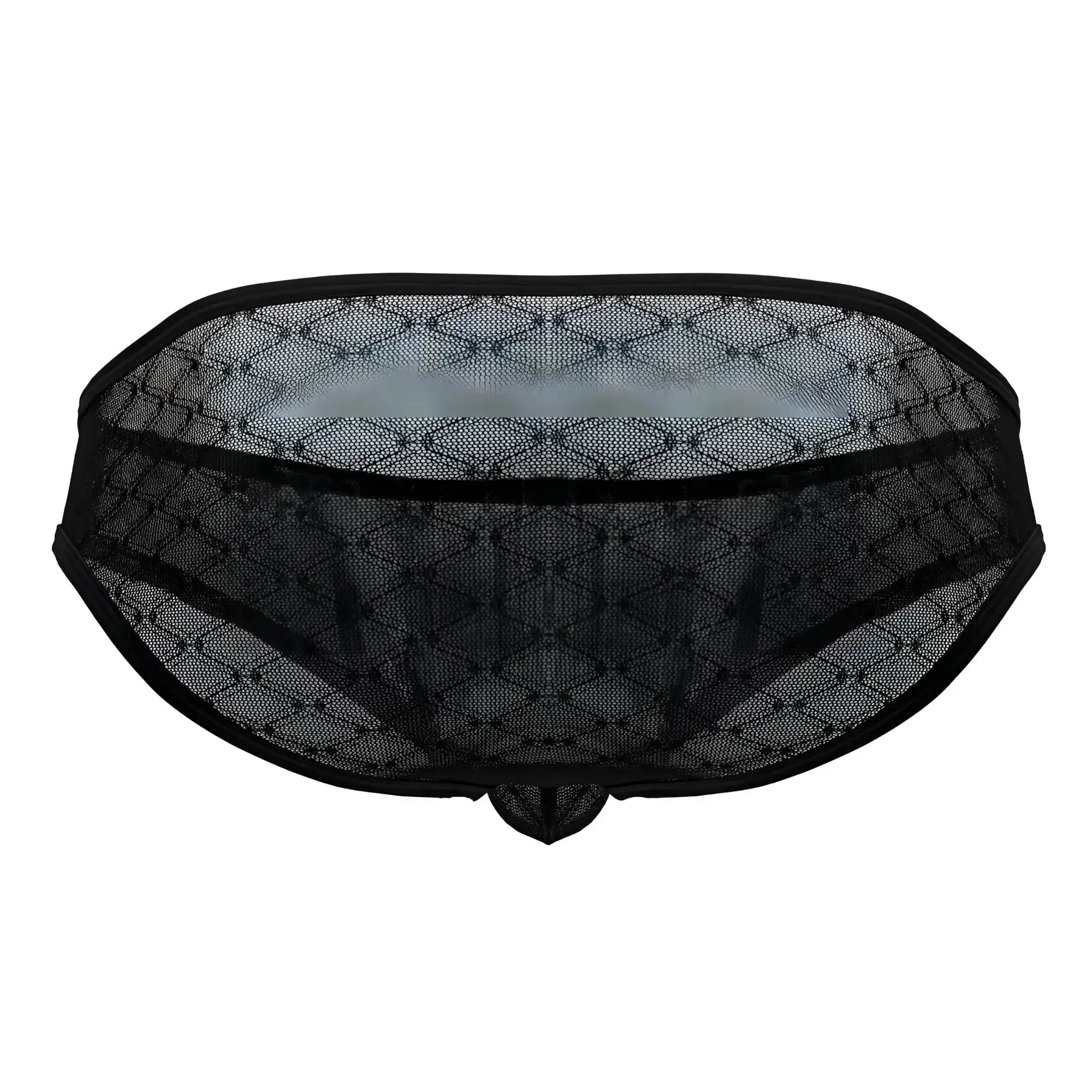 Black lace CandyMan 99812 mesh briefs in black featuring a diamond-patterned mesh design with solid trim