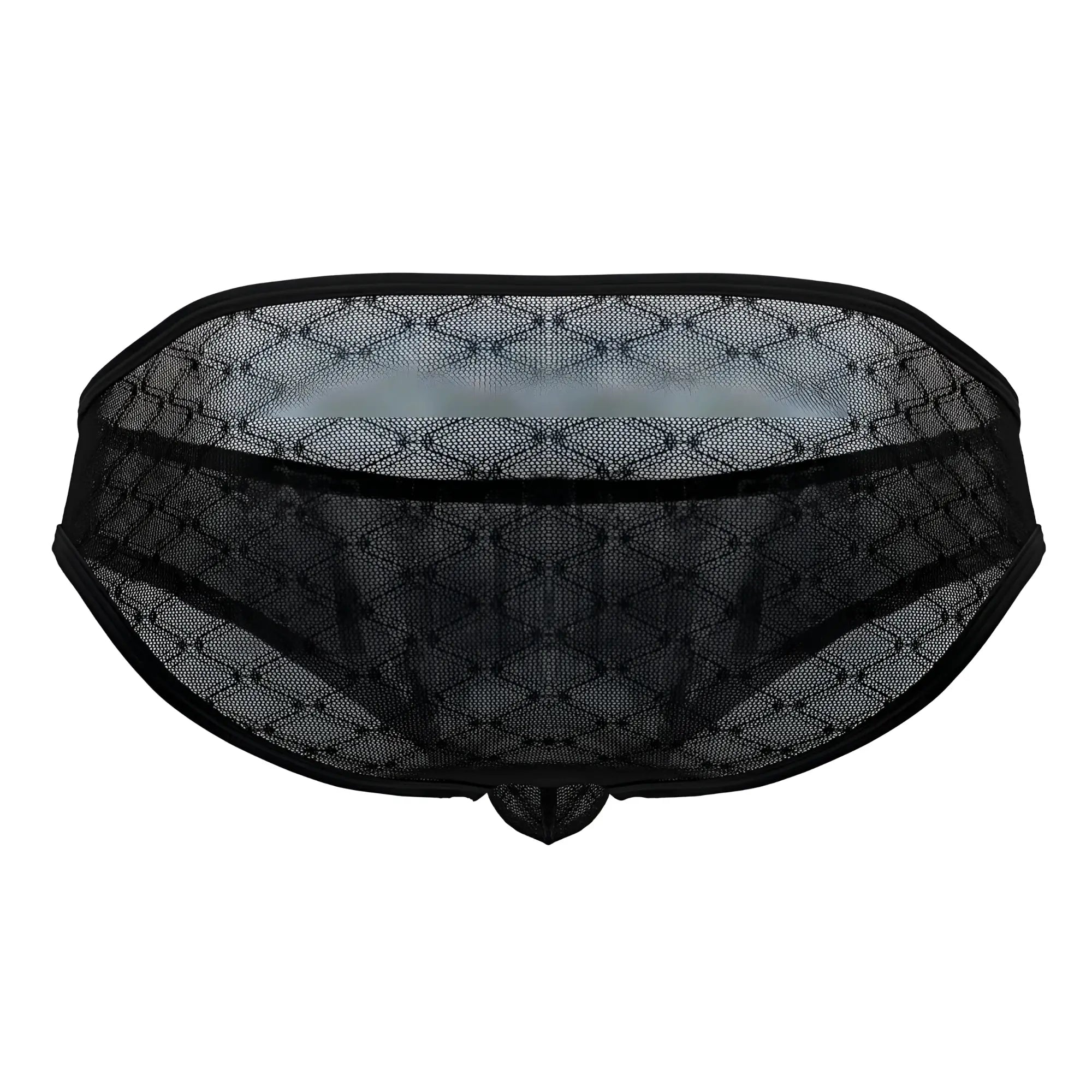 Black lace CandyMan 99812 mesh briefs in black featuring a diamond-patterned mesh design with solid trim
