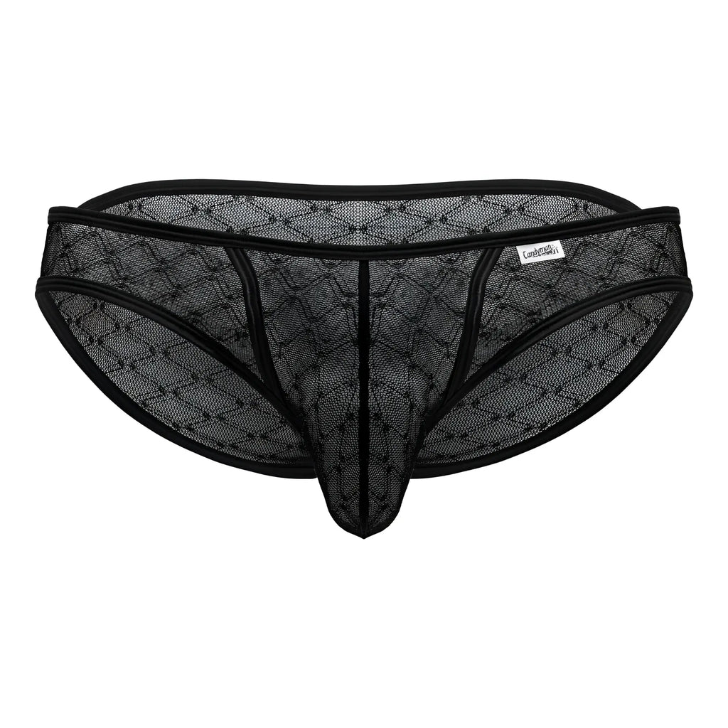 Black mesh thong CandyMan 99812 briefs with diamond pattern and reinforced elastic waistband in black color
