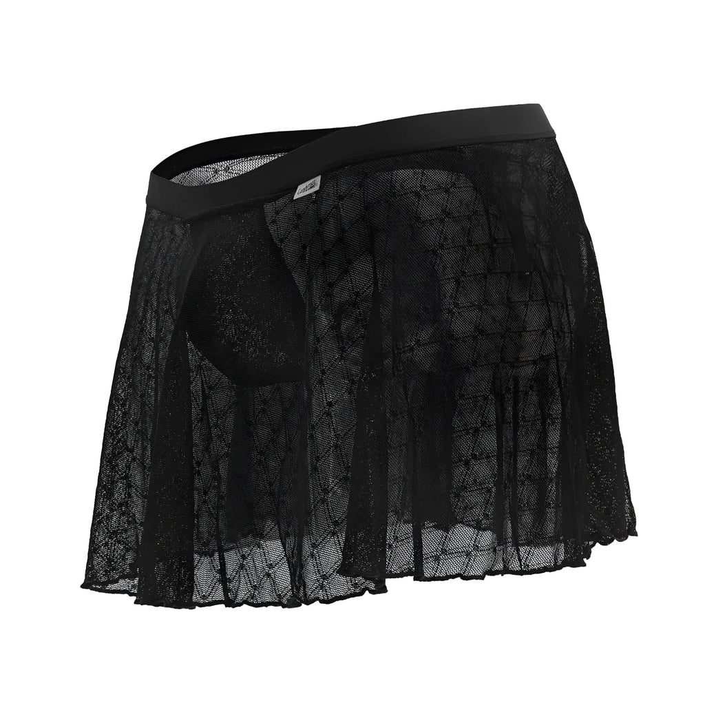 Black lace mesh skirt candyMan 99813 with solid elastic waistband in black lace mesh material