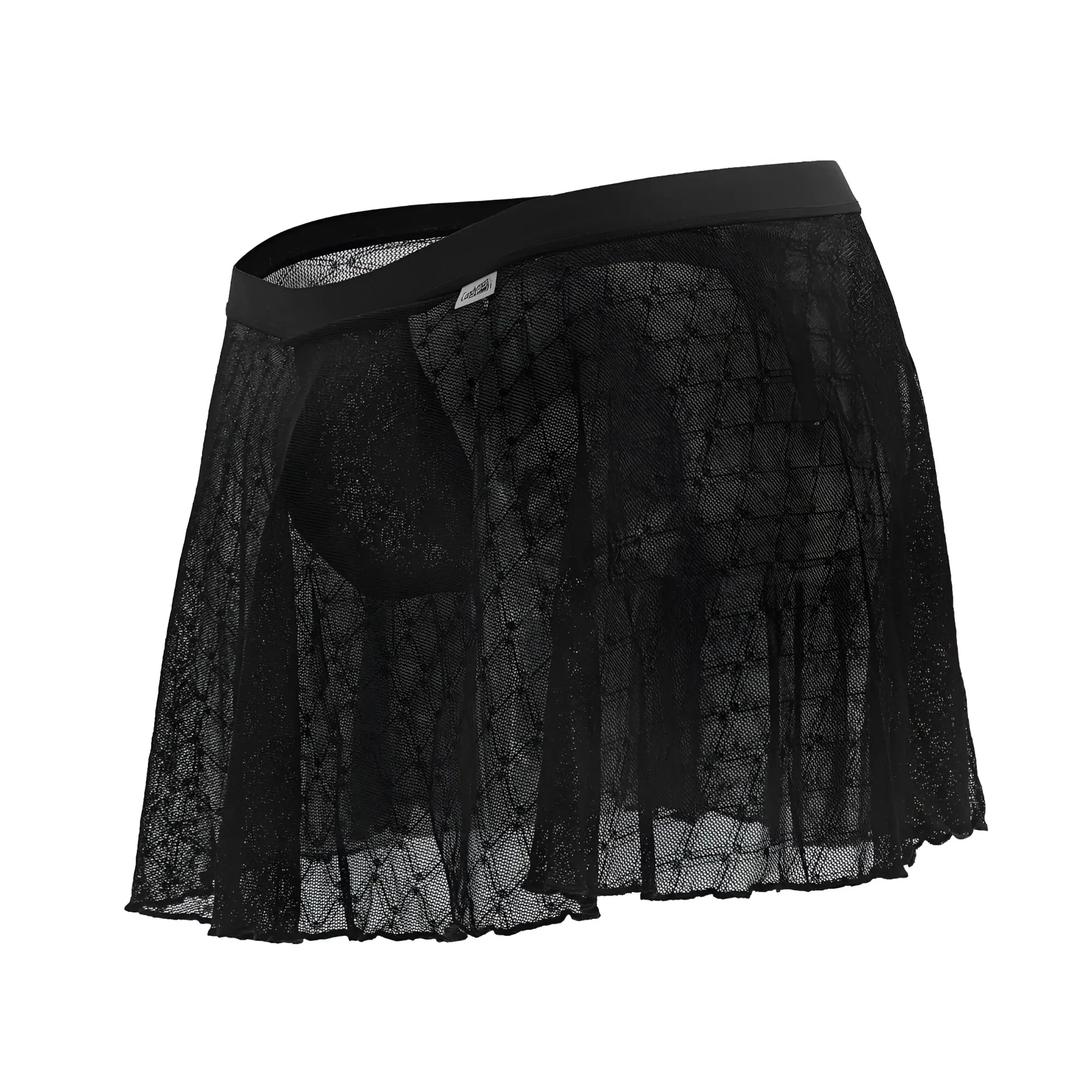 Black lace mesh skirt candyMan 99813 with solid elastic waistband in black lace mesh material