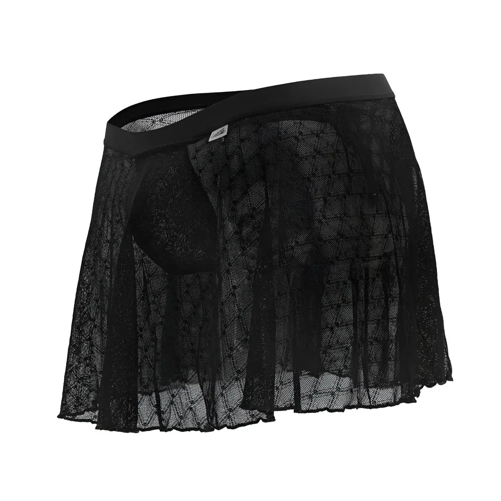 Black lace mesh skirt candyMan 99813 with solid elastic waistband in black lace mesh material