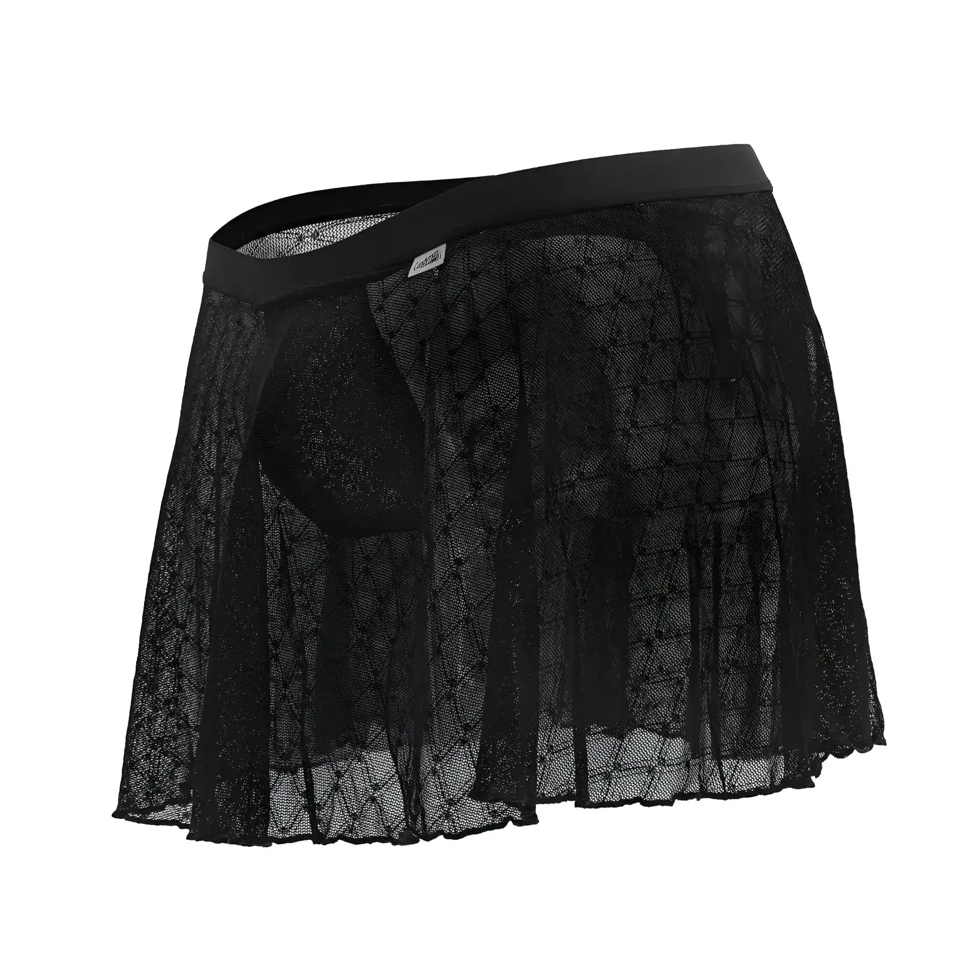Black lace mesh skirt candyMan 99813 with solid elastic waistband in black lace mesh material