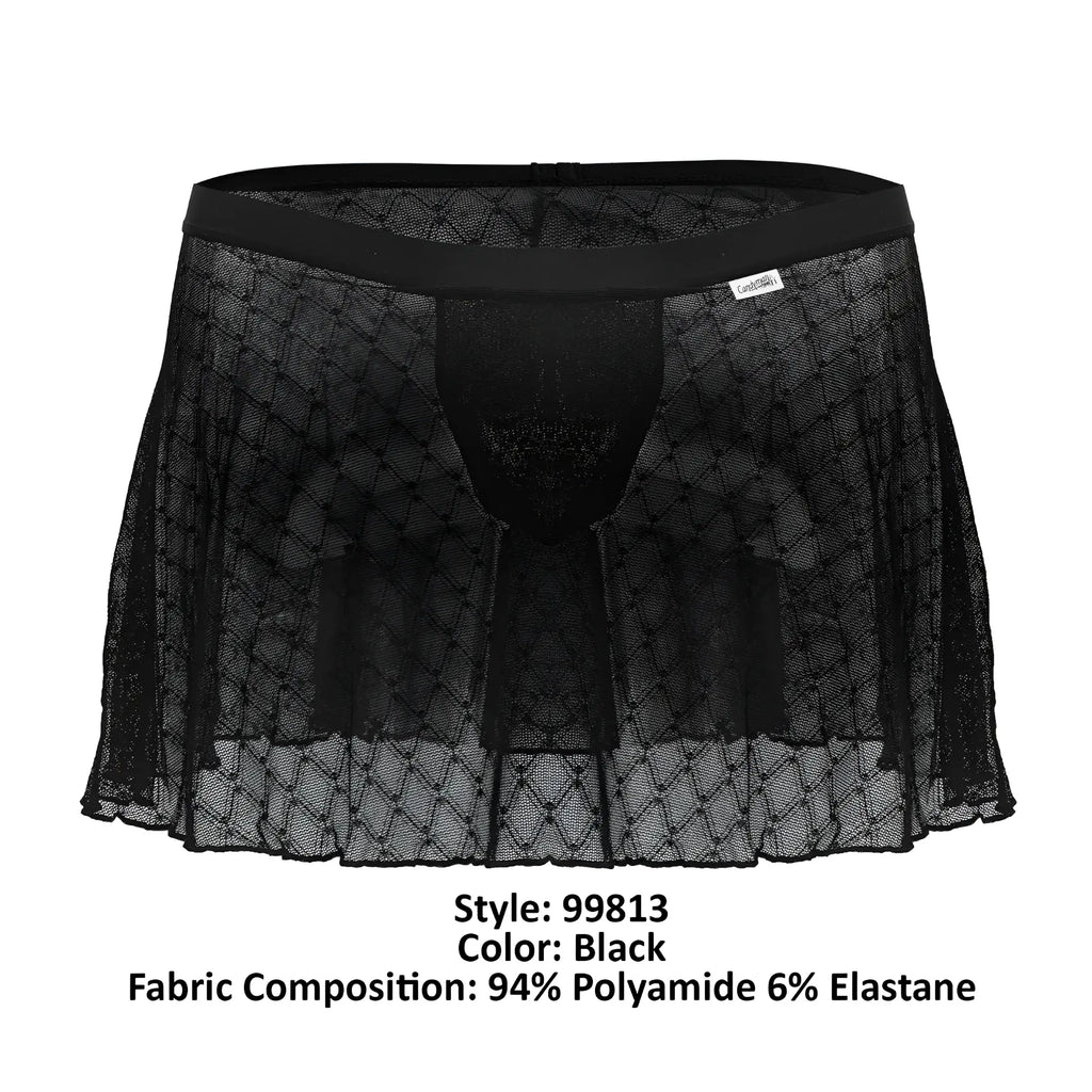 Black sheer mesh skirt candy man 99813 with diamond pattern and elastic waistband