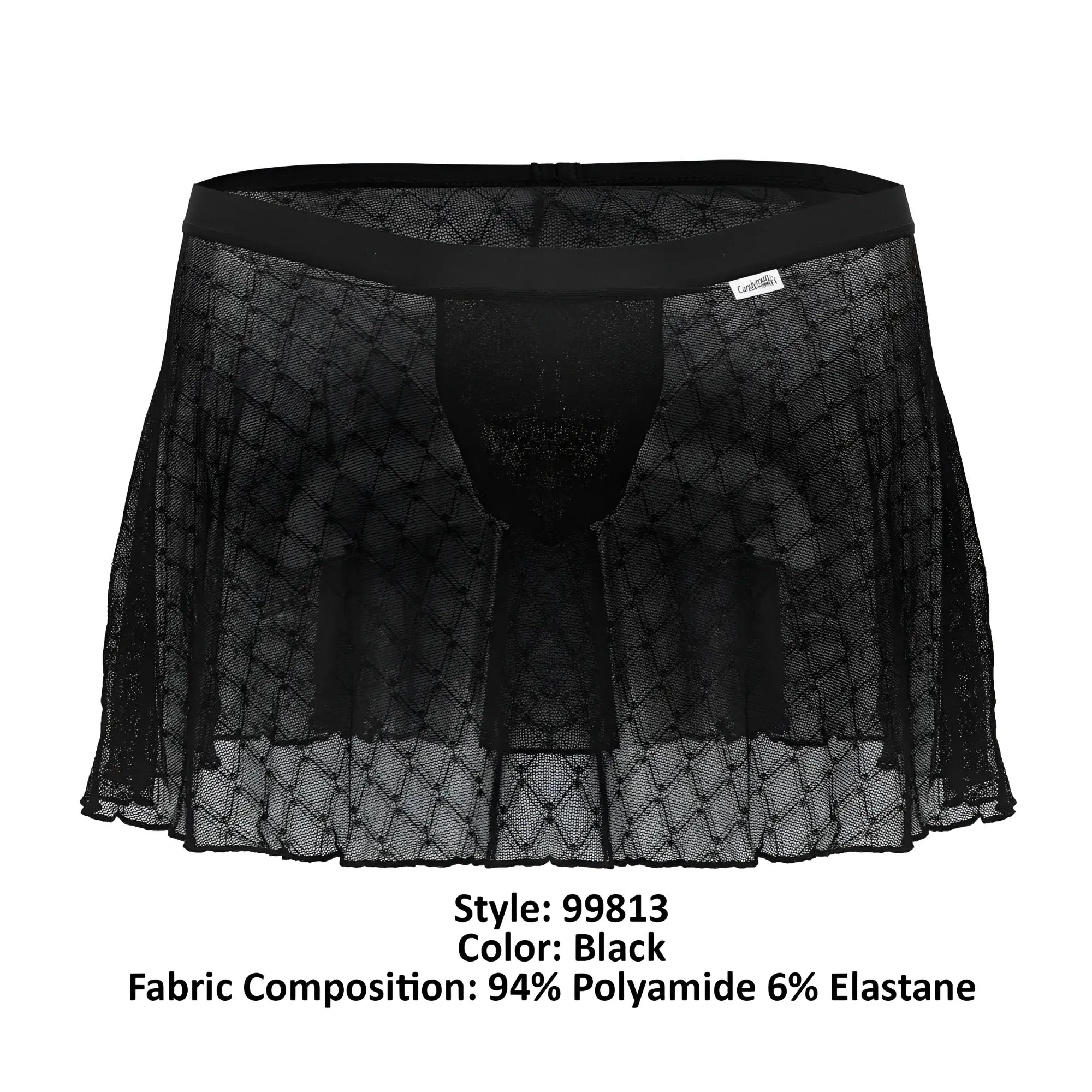 Black sheer mesh skirt candy man 99813 with diamond pattern and elastic waistband