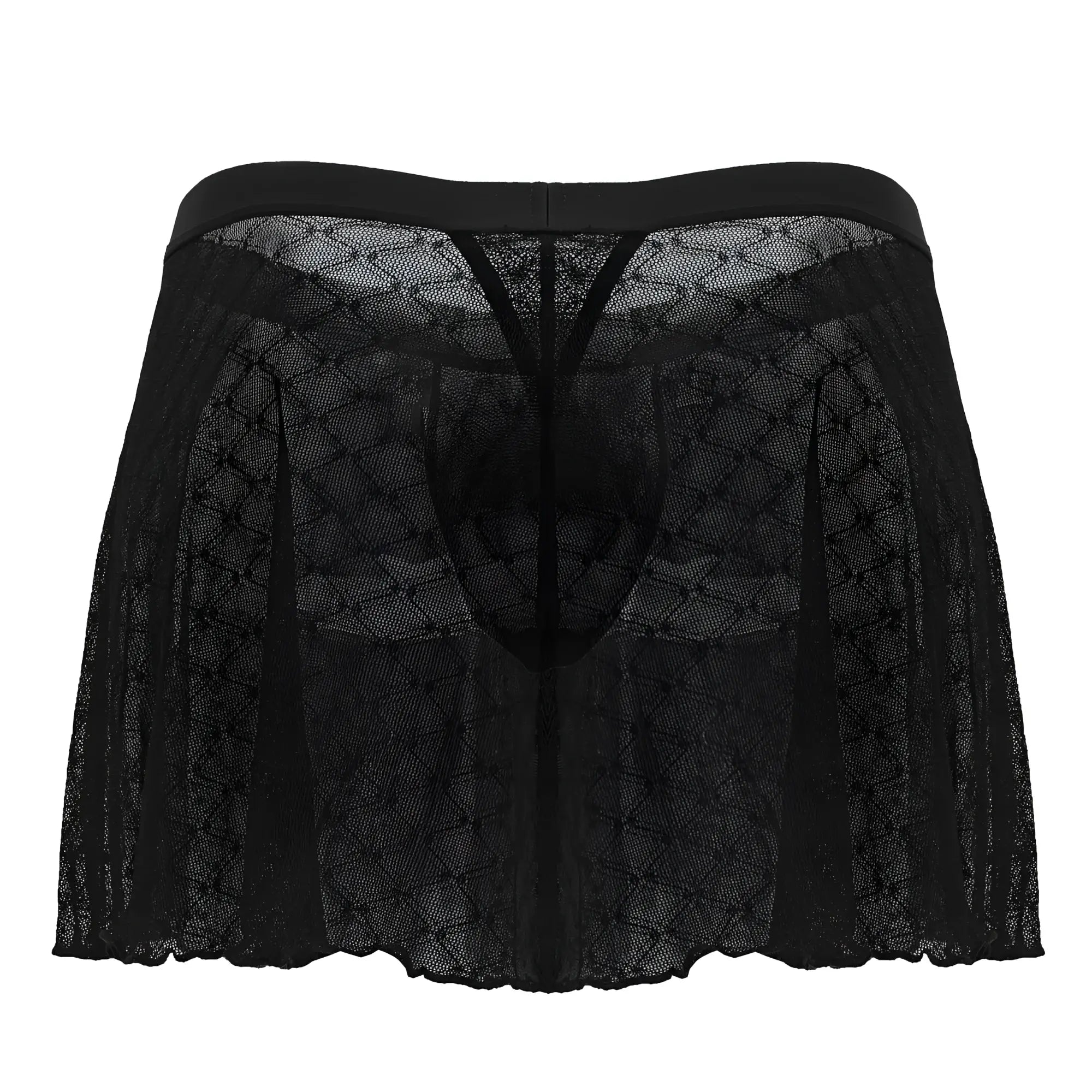 CandyMan 99813 black sheer lace men’s underwear with solid waistband and intricate diamond mesh design