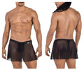 Black sheer mesh briefs with solid black waistband from candyman 99813 mesh skirt in black shown from the back