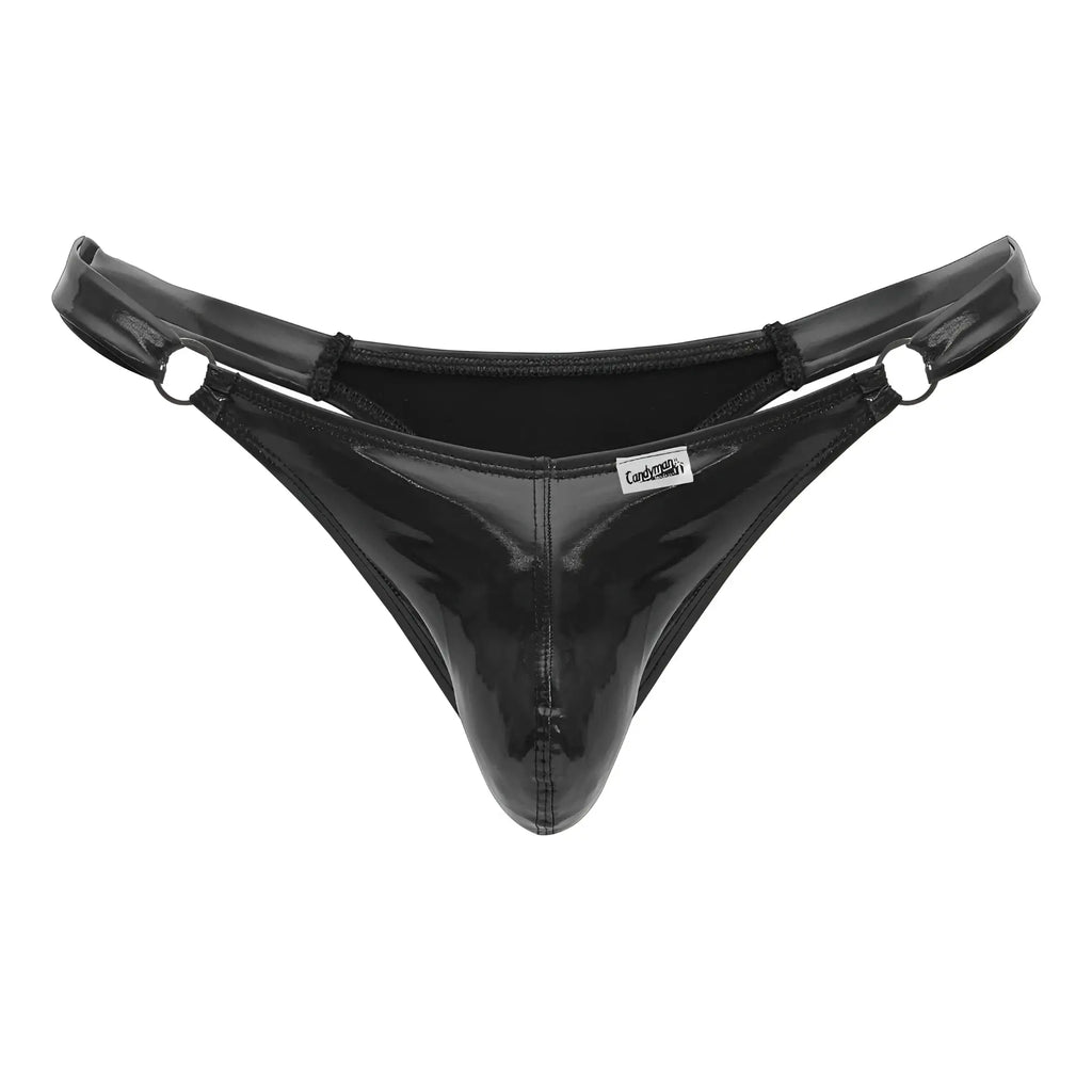 CandyMan 99819 dom thong in gloss black black patent leather with reinforced metal rings at the waistband