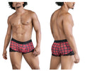 Red and black plaid cotton boxer briefs with lace trim candy man 99821 back to school trunks in red plaid