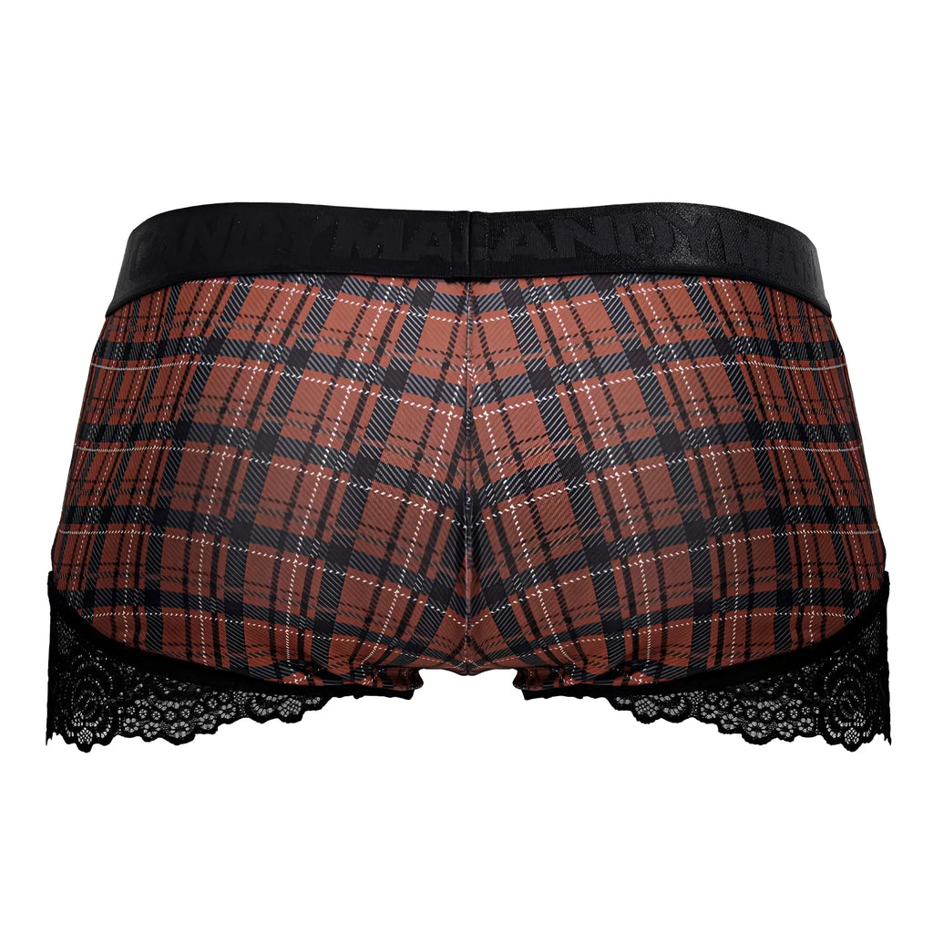 Candyman 99821 back to school trunks red plaid briefs with black lace trim showing front side details