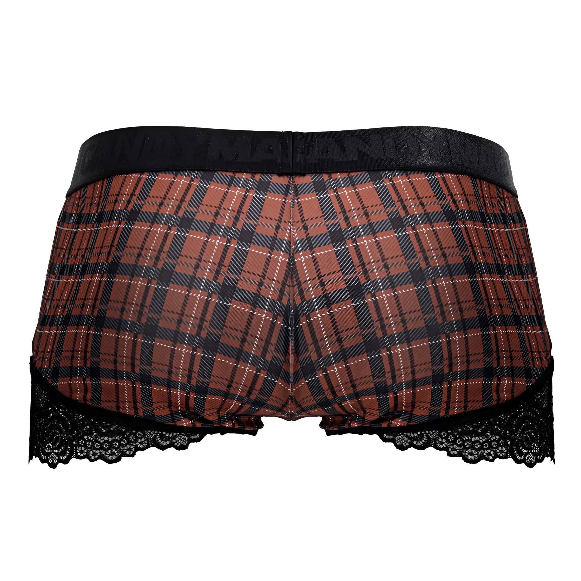 Candyman 99821 back to school trunks red plaid briefs with black lace trim showing front side details