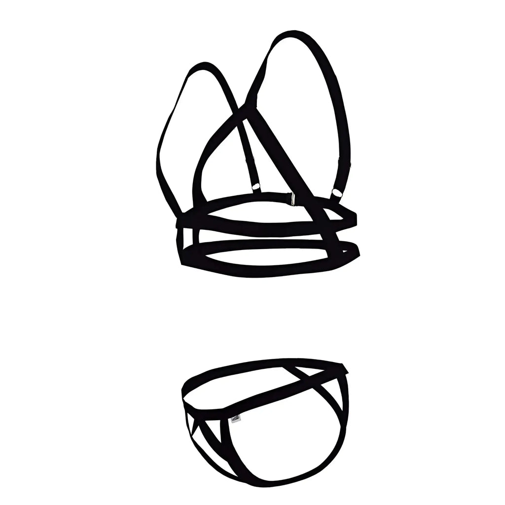 Black strappy lingerie set candyMan 99822 with crisscross design and adjustable straps for a sexy look